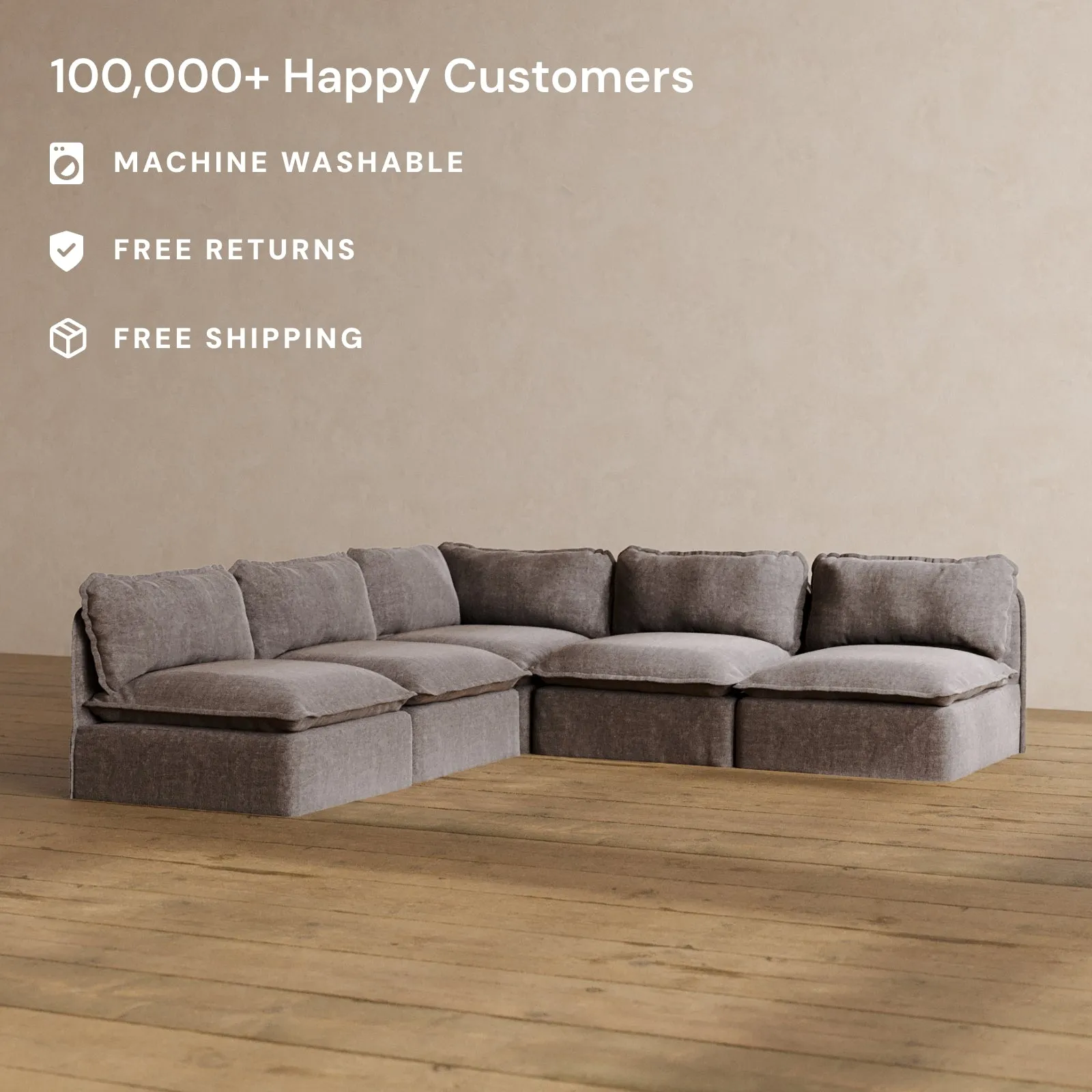 Modular Washable 5-Seater Open-Ends Corner Sectional in Caviar | Deluxe  Seat | Cloud Pillow