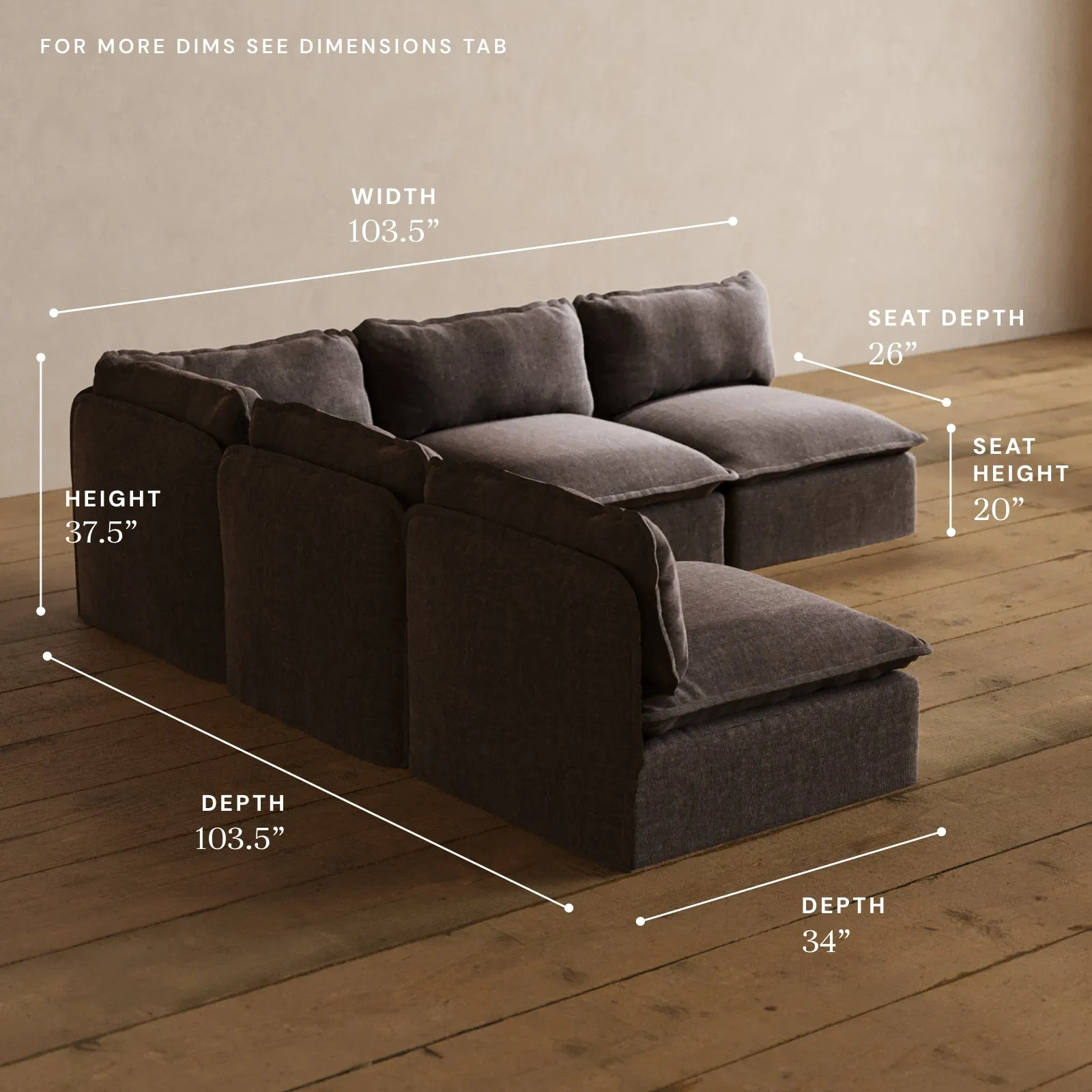 Modular Washable 5-Seater Open-Ends Corner Sectional in Caviar | Deluxe  Seat | Cloud Pillow
