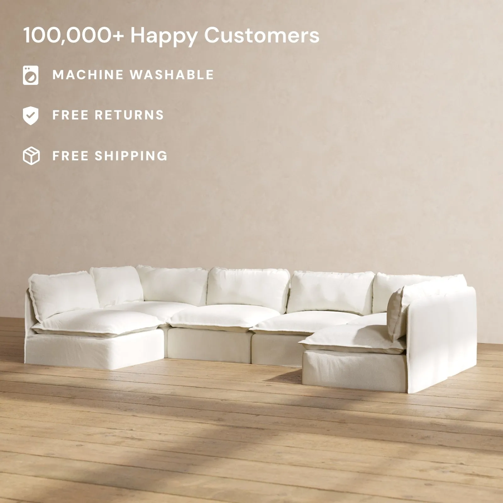 Modular Washable 6-Seater Open-Ends U-Sectional in Eggshell | Memorix  Seat | Contour Pillow