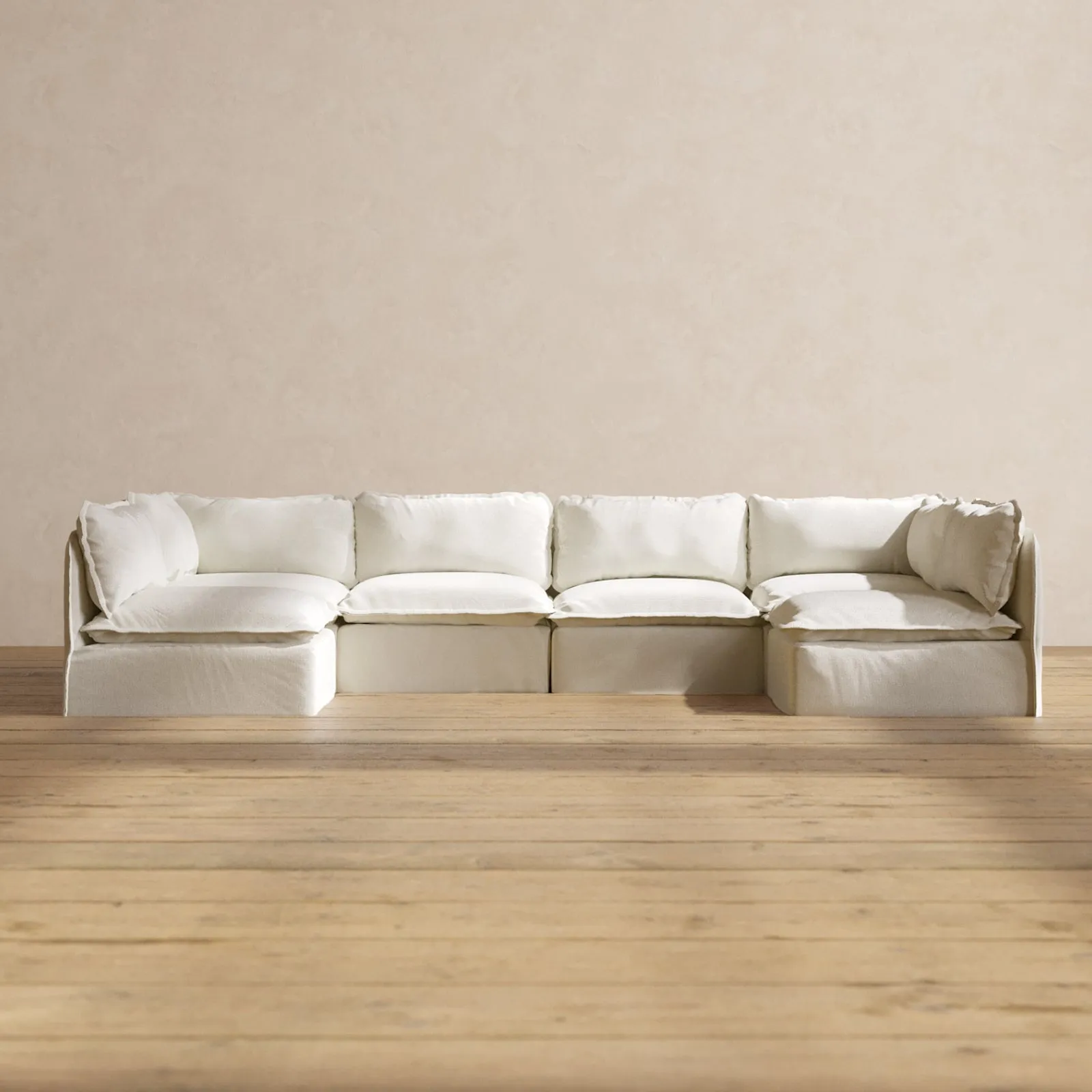 Modular Washable 6-Seater Open-Ends U-Sectional in Eggshell | Memorix  Seat | Contour Pillow