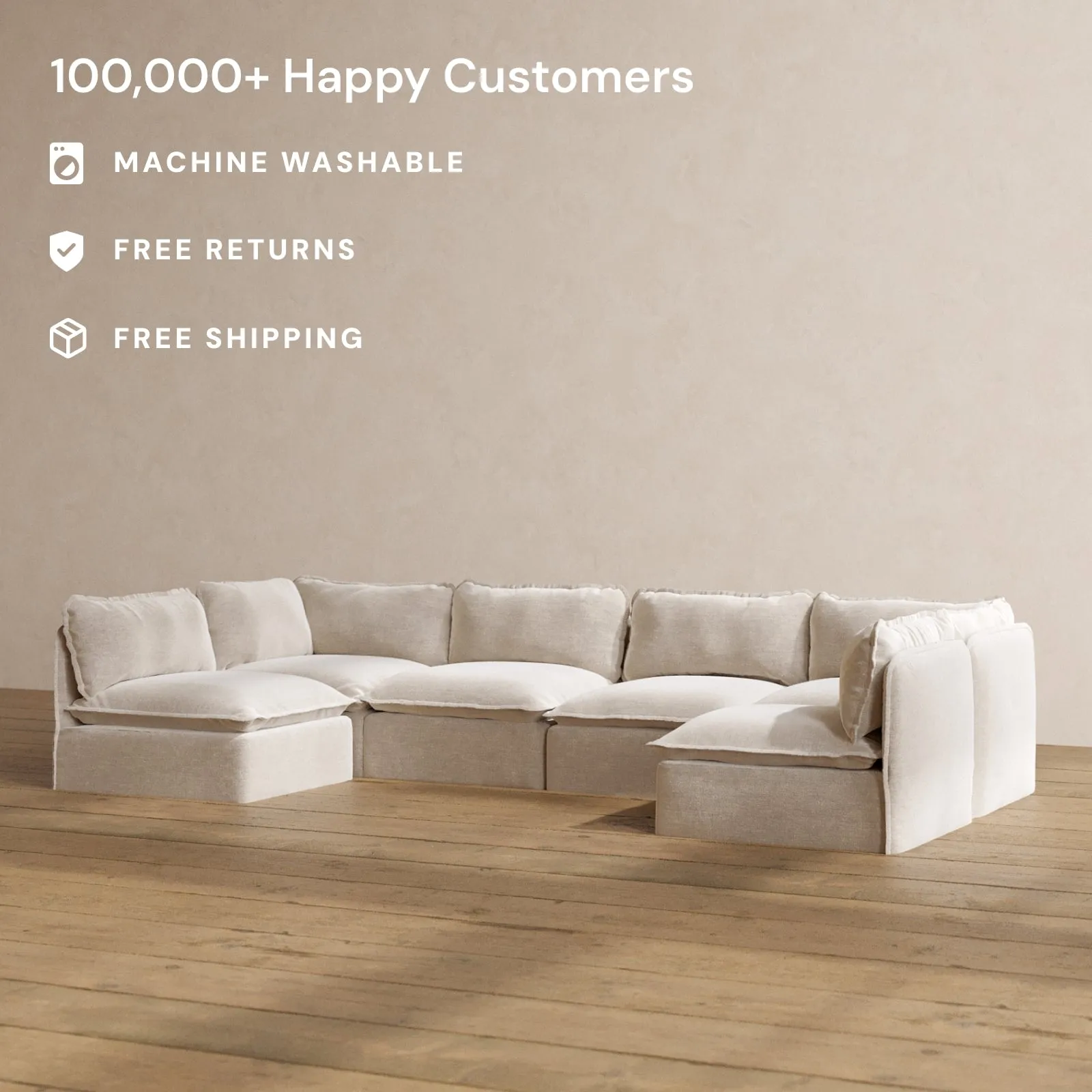 Modular Washable 6-Seater Open-Ends U-Sectional in Mist | Memorix  Seat | Contour Pillow