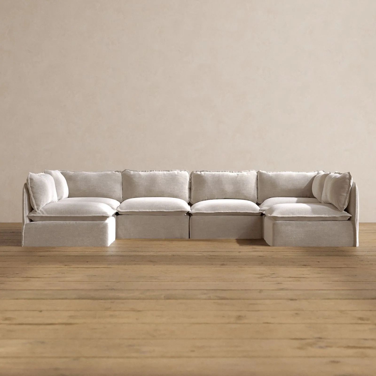 Modular Washable 6-Seater Open-Ends U-Sectional in Mist | Memorix  Seat | Contour Pillow