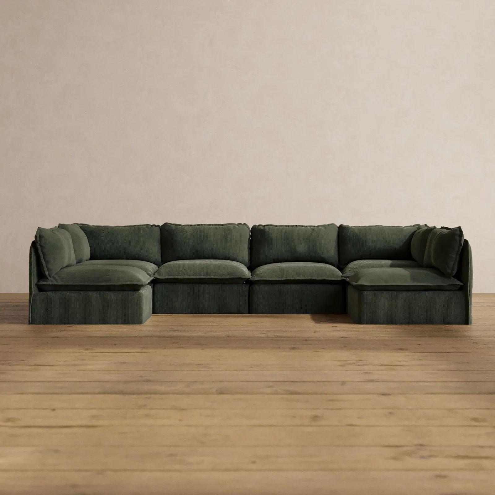 Modular Washable 6-Seater Open-Ends U-Sectional in Olivine | Memorix  Seat | Contour Pillow