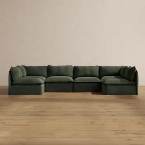 Modular Washable 6-Seater Open-Ends U-Sectional in Olivine | Memorix  Seat | Contour Pillow