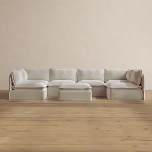 Modular Washable 6-Seater Open-Ends U-Sectional   Ottoman in Coco | Memorix  Seat | Contour Pillow