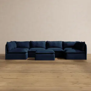 Modular Washable 6-Seater Open-Ends U-Sectional   Ottoman in Sumi | Memorix  Seat | Contour Pillow