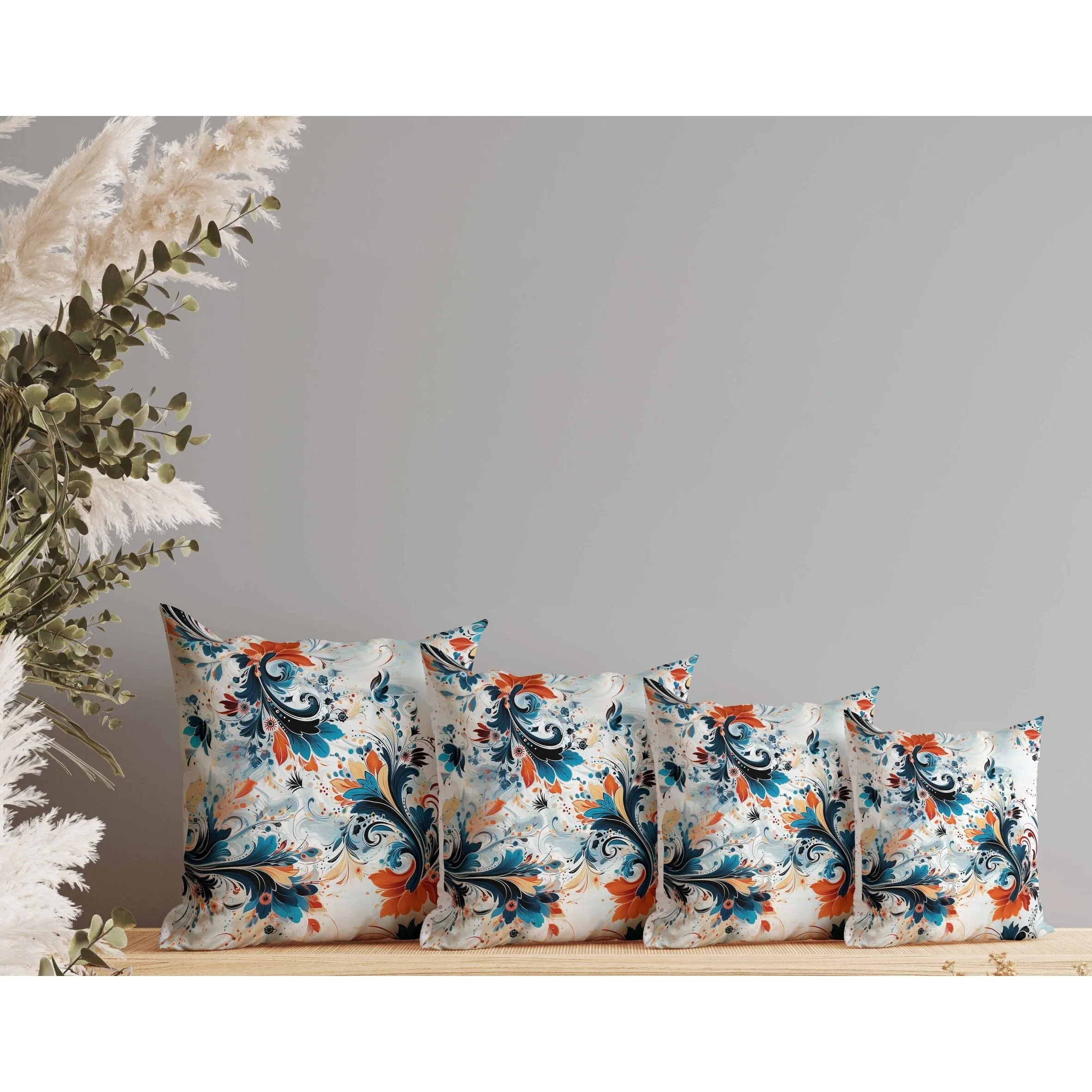 Motif Whirlwinds Indoor/Outdoor Reversible Throw Pillow Blue and Orange