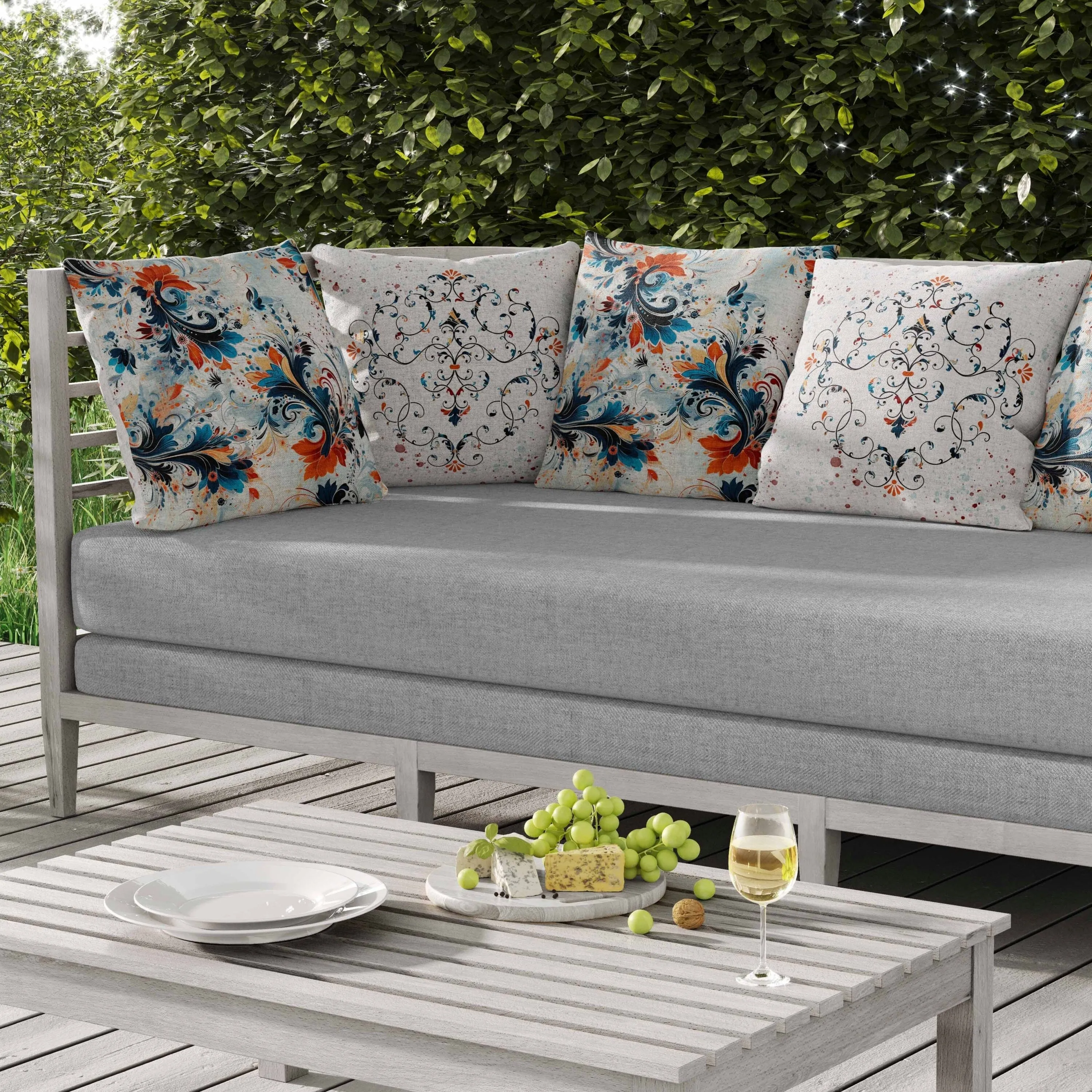 Motif Whirlwinds Indoor/Outdoor Reversible Throw Pillow Blue and Orange