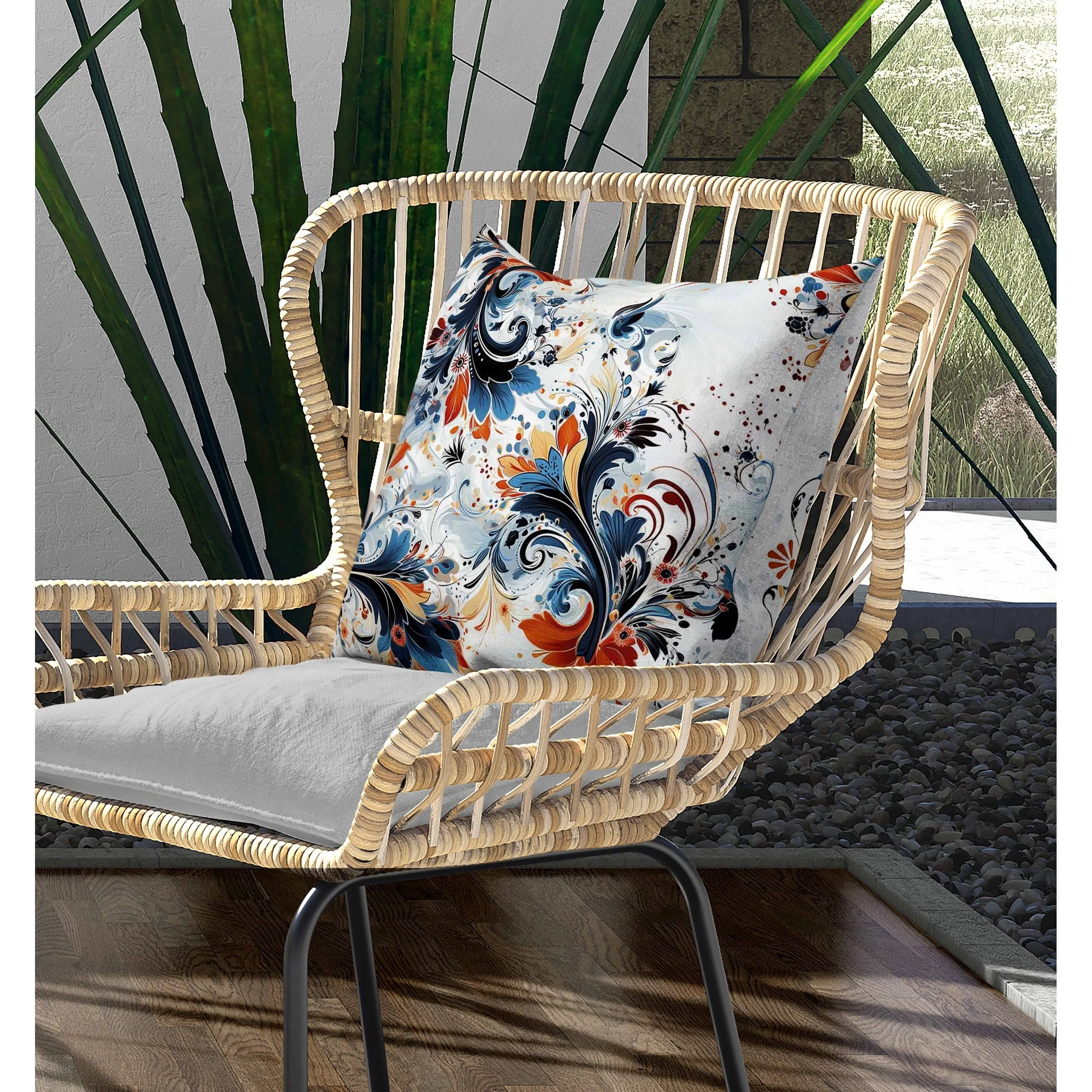 Motif Whirlwinds Indoor/Outdoor Reversible Throw Pillow Blue and Orange