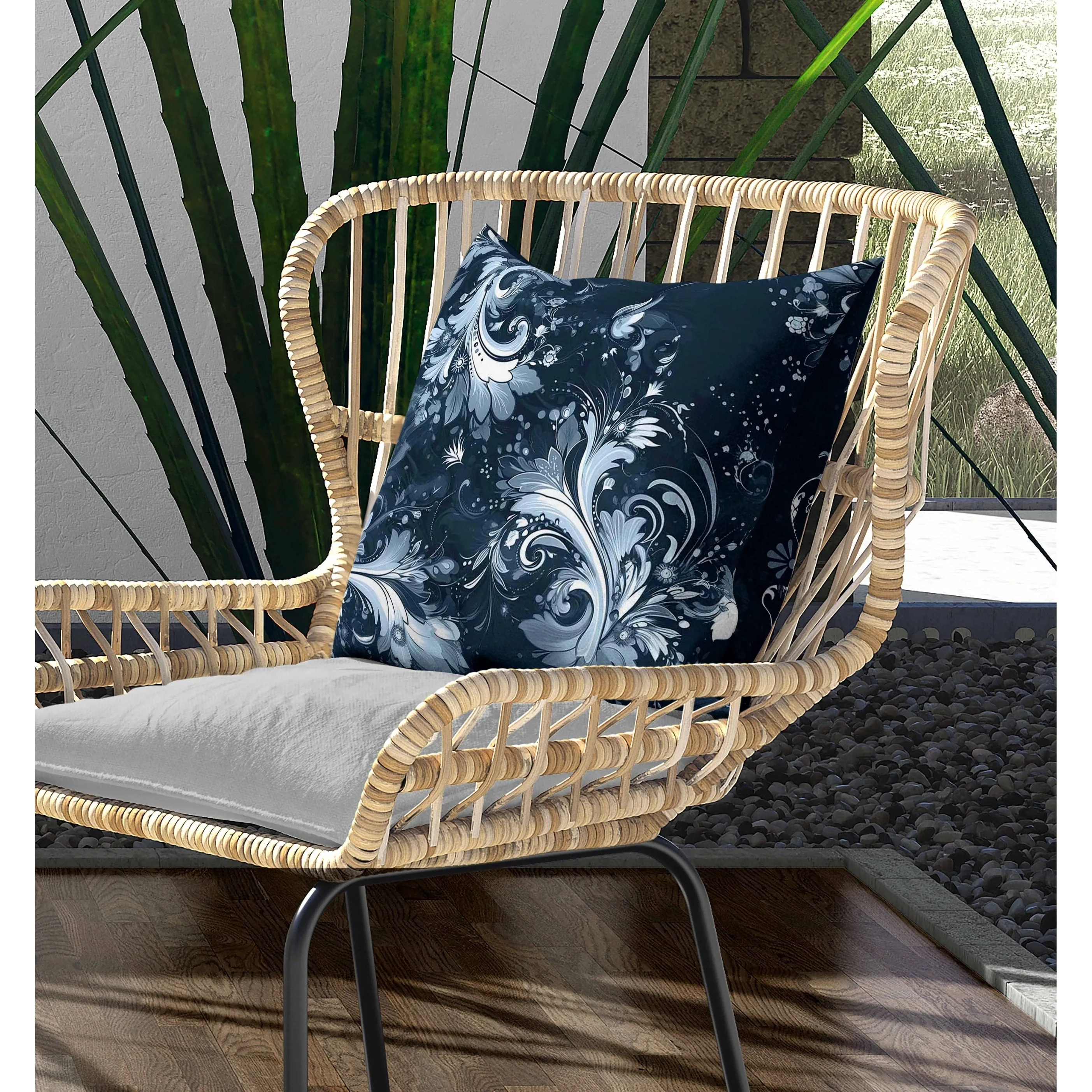 Motif Whirlwinds Indoor/Outdoor Reversible Throw Pillow Indigo