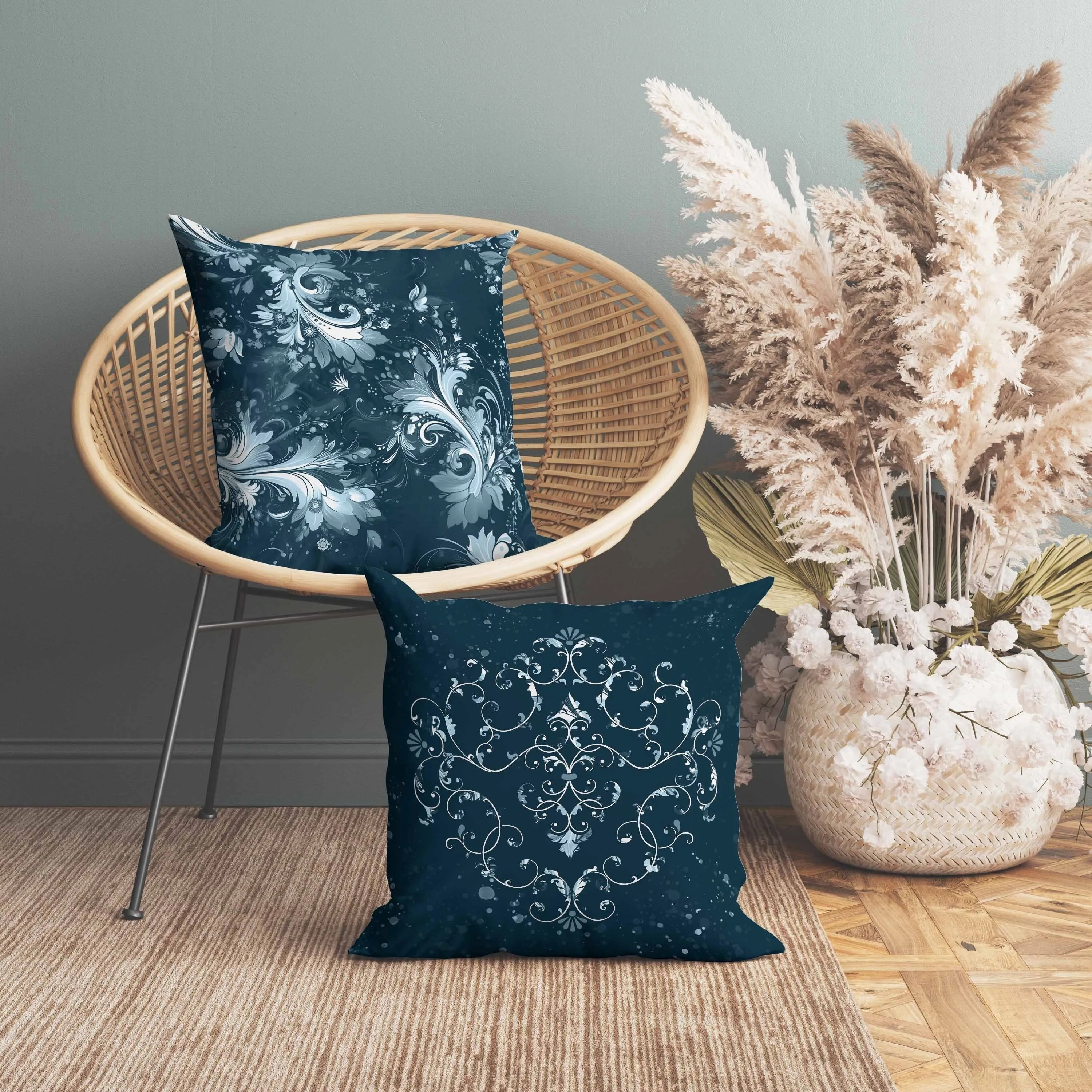 Motif Whirlwinds Indoor/Outdoor Reversible Throw Pillow Indigo