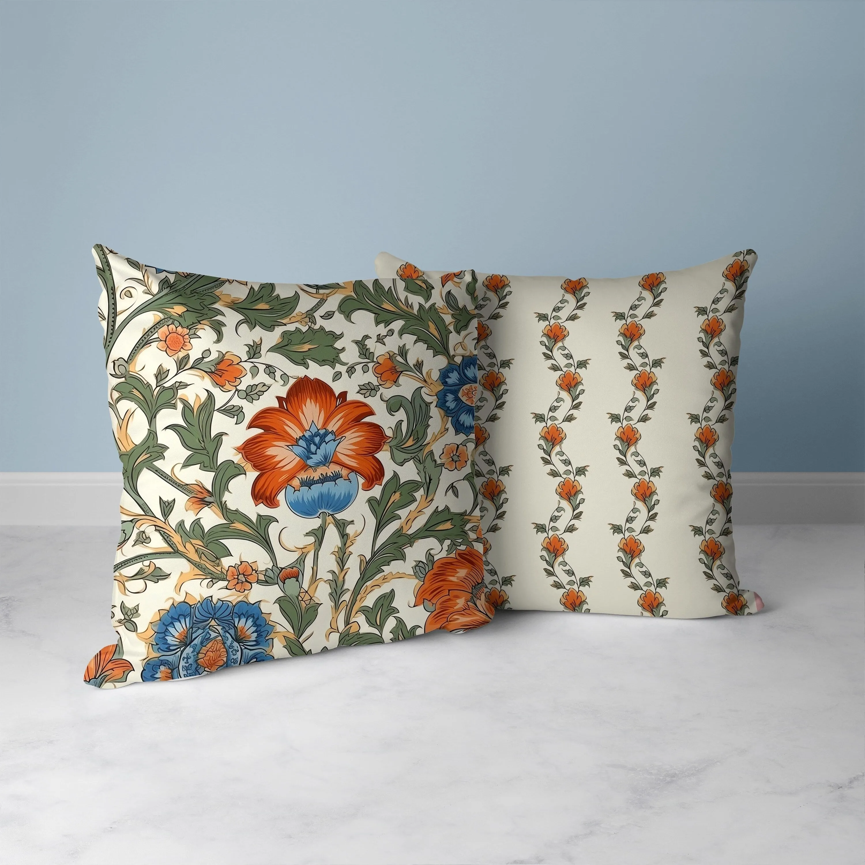 Mughal Era Garden Treasures Faux Suede Reversible Throw Pillow Green and Red