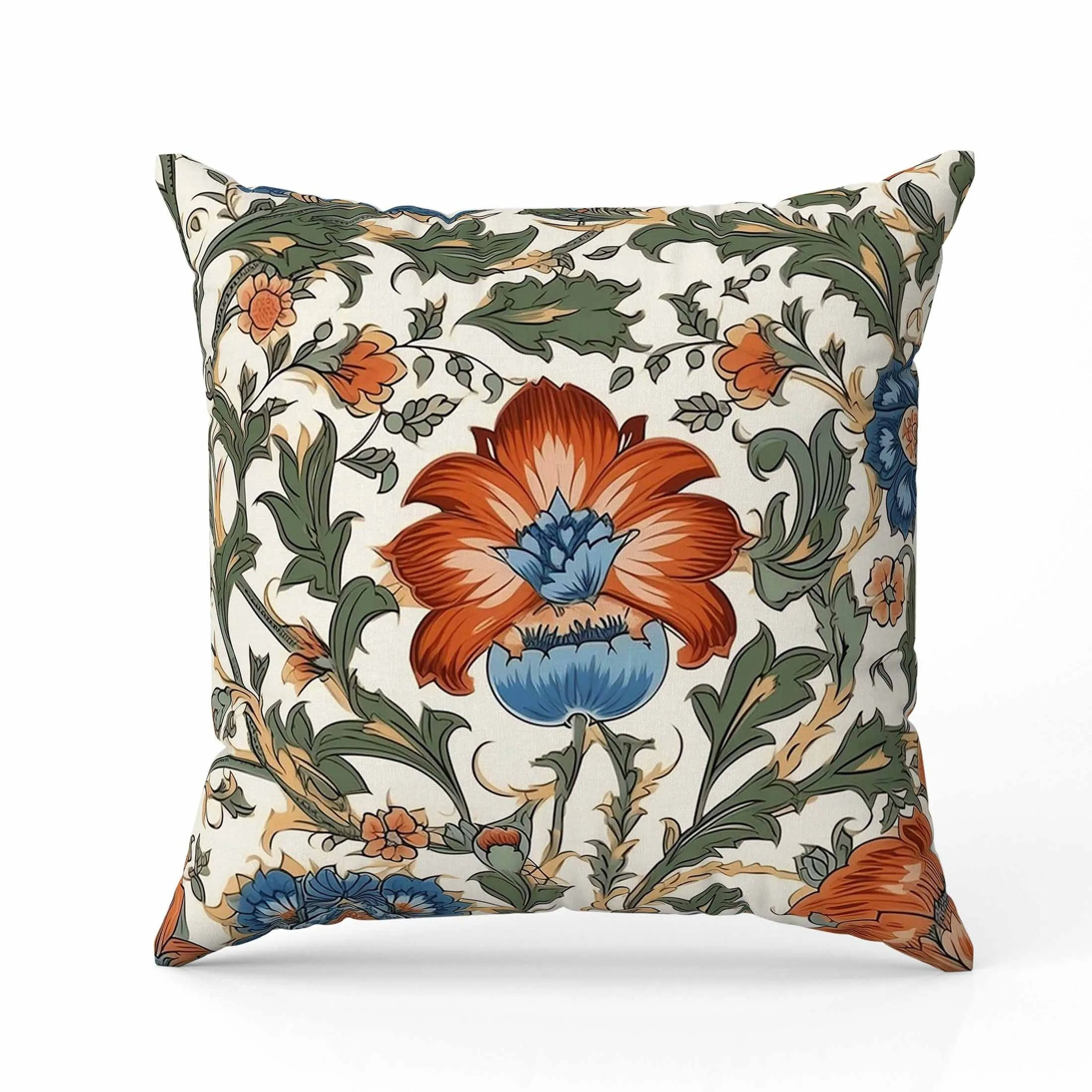 Mughal Era Garden Treasures Faux Suede Reversible Throw Pillow Green and Red