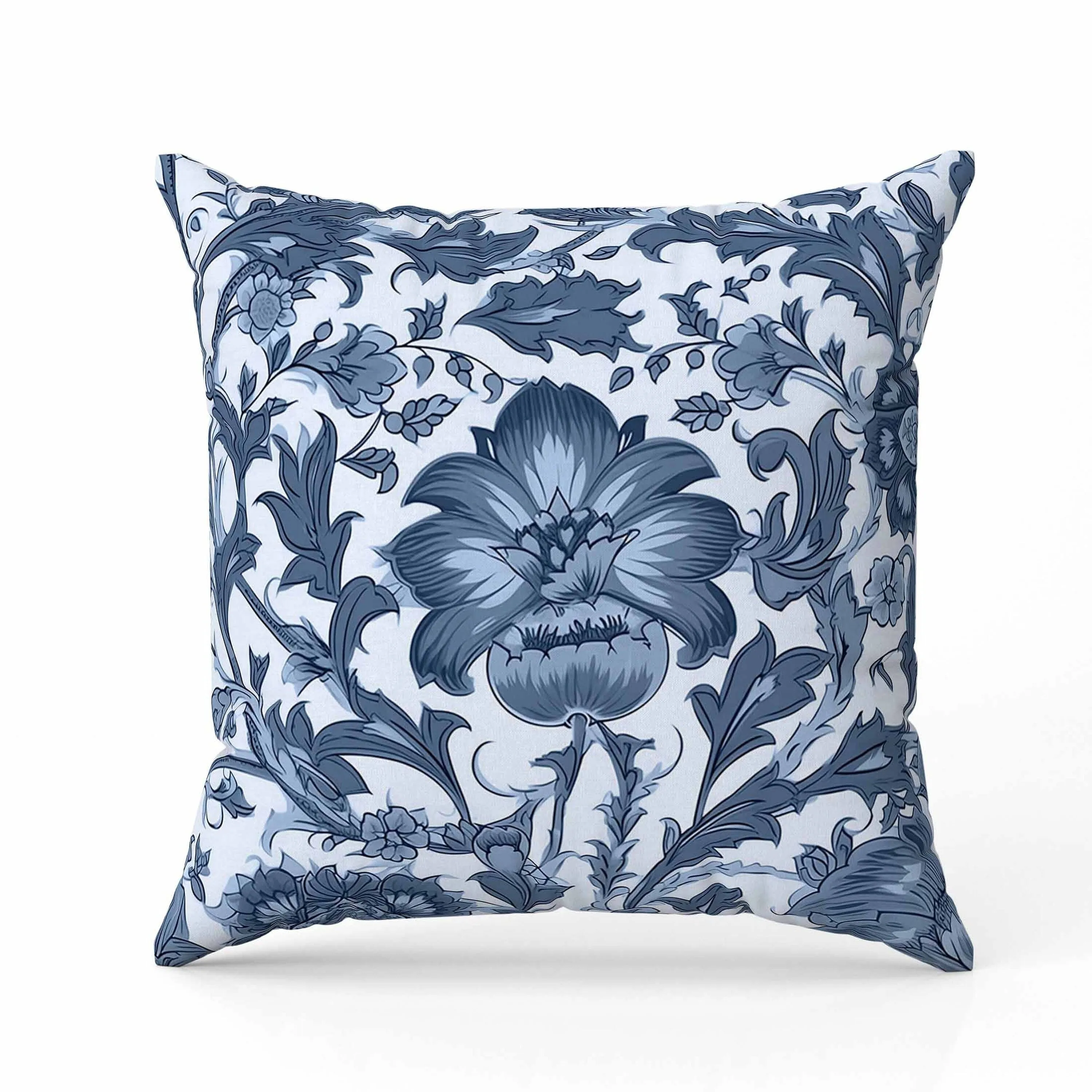 Mughal Era Garden Treasures Faux Suede Reversible Throw Pillow Skyblue and Darkgrey
