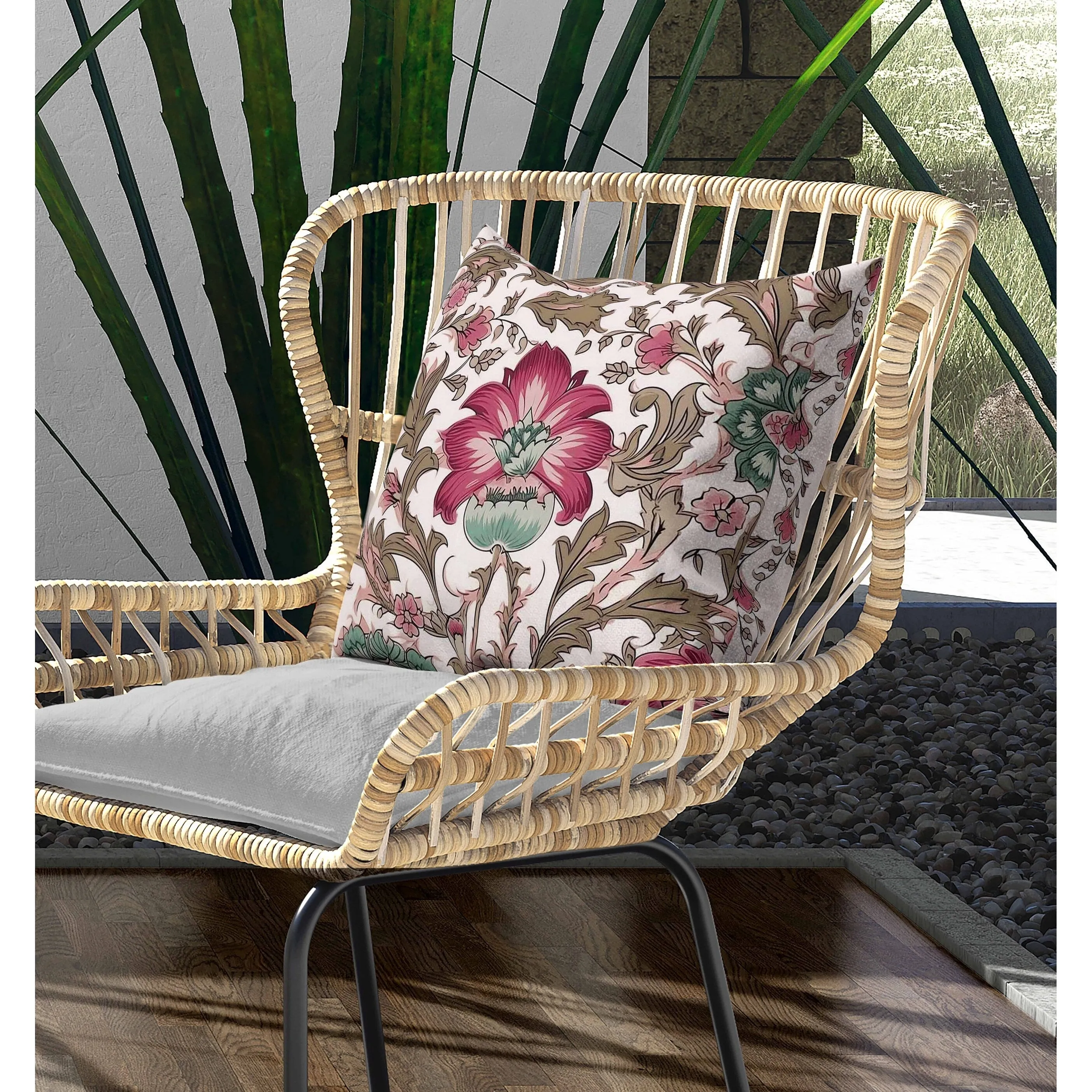 Mughal Era Garden Treasures Indoor/Outdoor Reversible Throw Pillow Pink and Camel