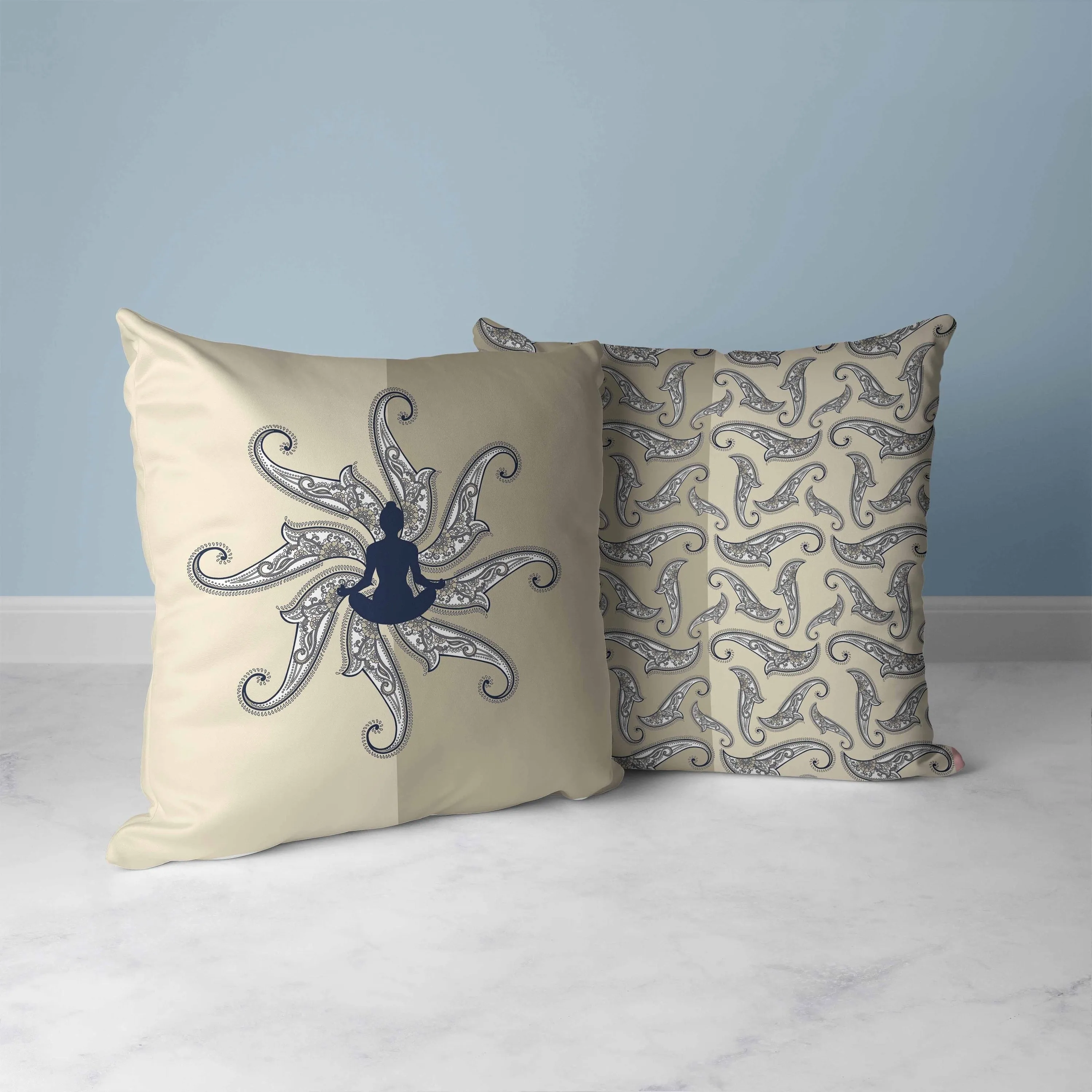 Mystic Silence Faux Suede Reversible Throw Pillow Beige and Blue