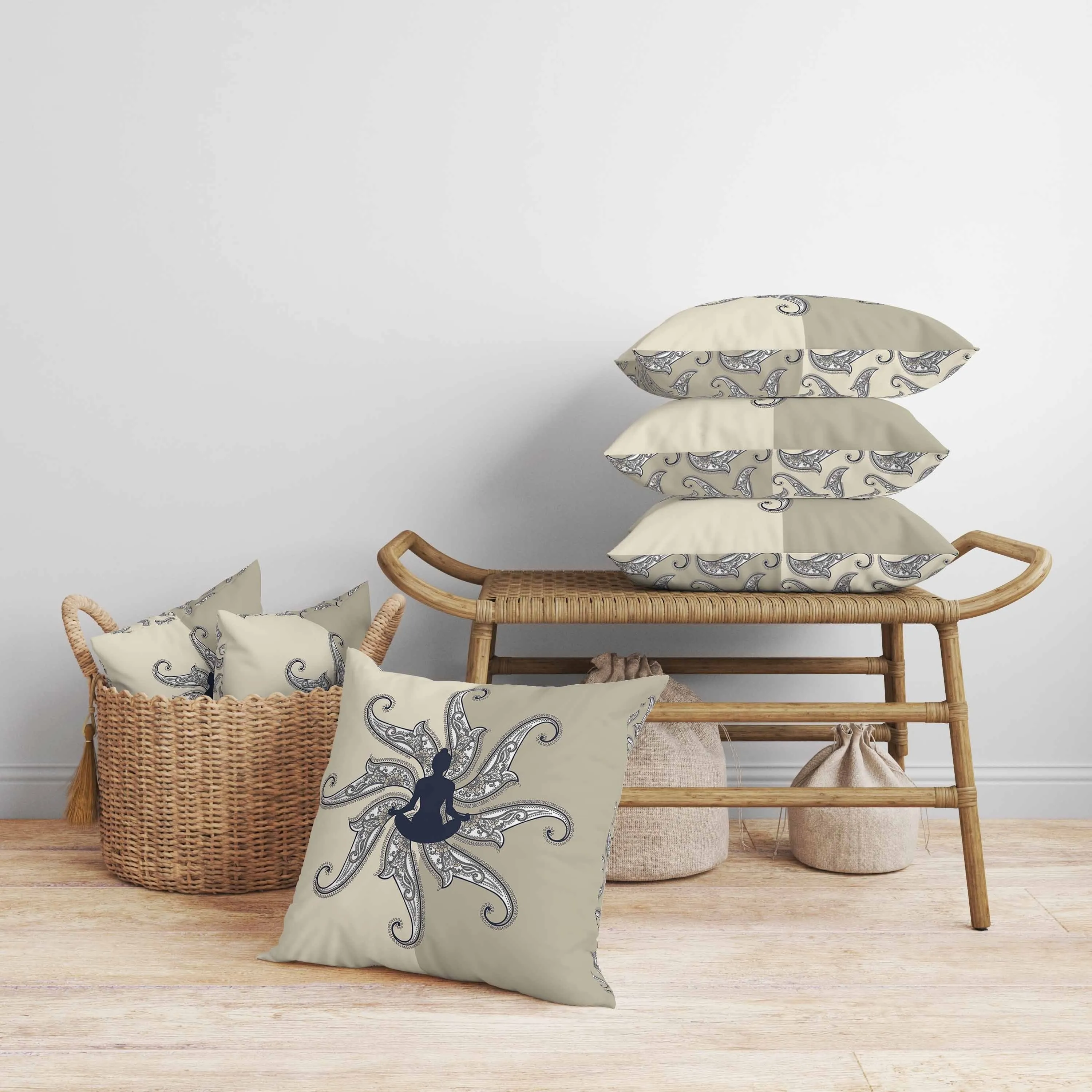 Mystic Silence Faux Suede Reversible Throw Pillow Beige and Blue