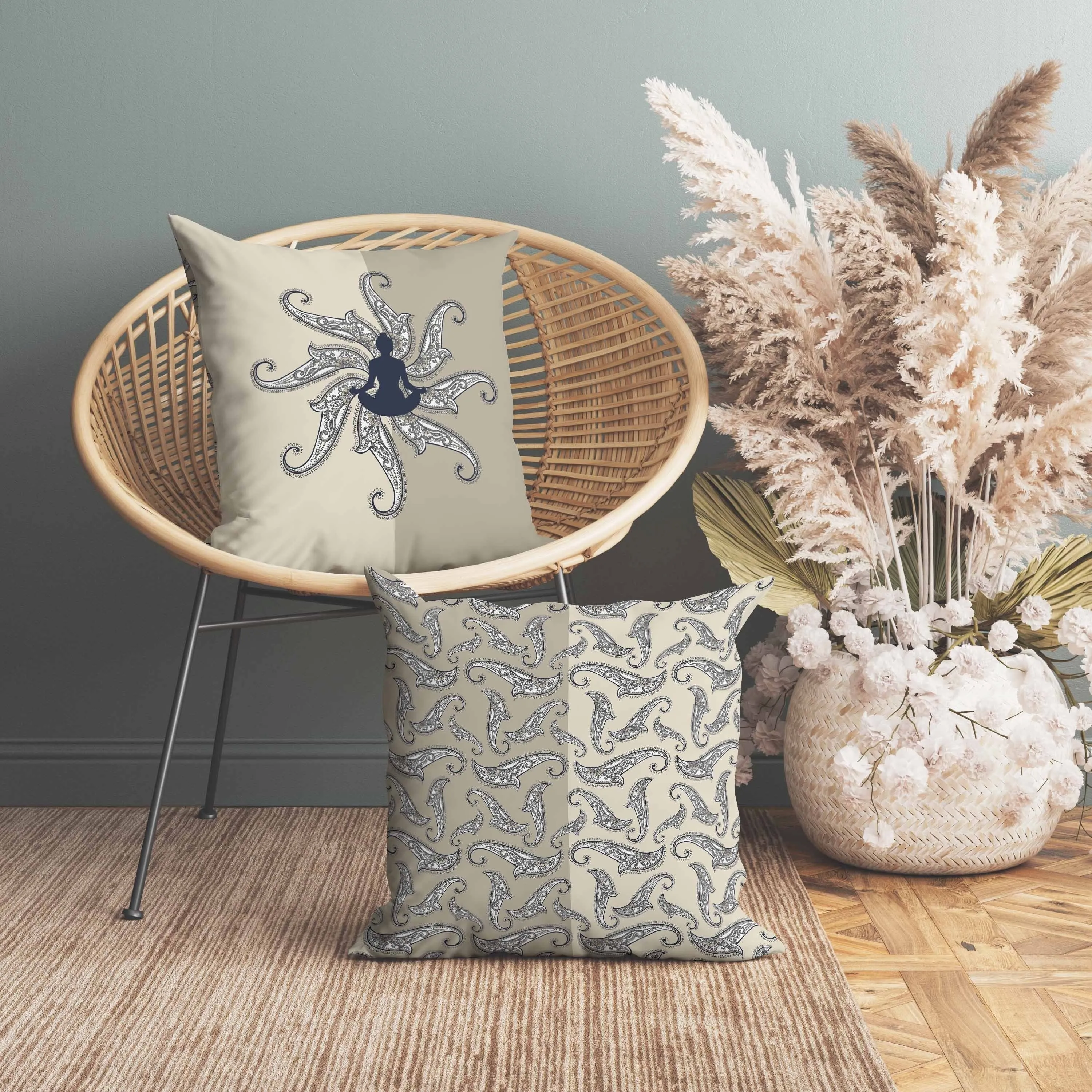 Mystic Silence Faux Suede Reversible Throw Pillow Beige and Blue