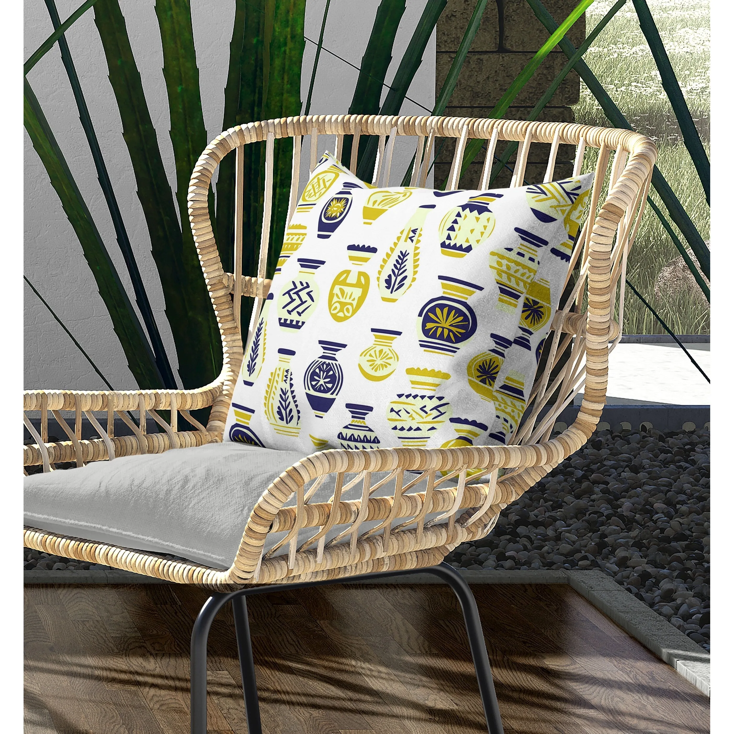Mystical Pottery Indoor/Outdoor Reversible Throw Pillow White and Gold
