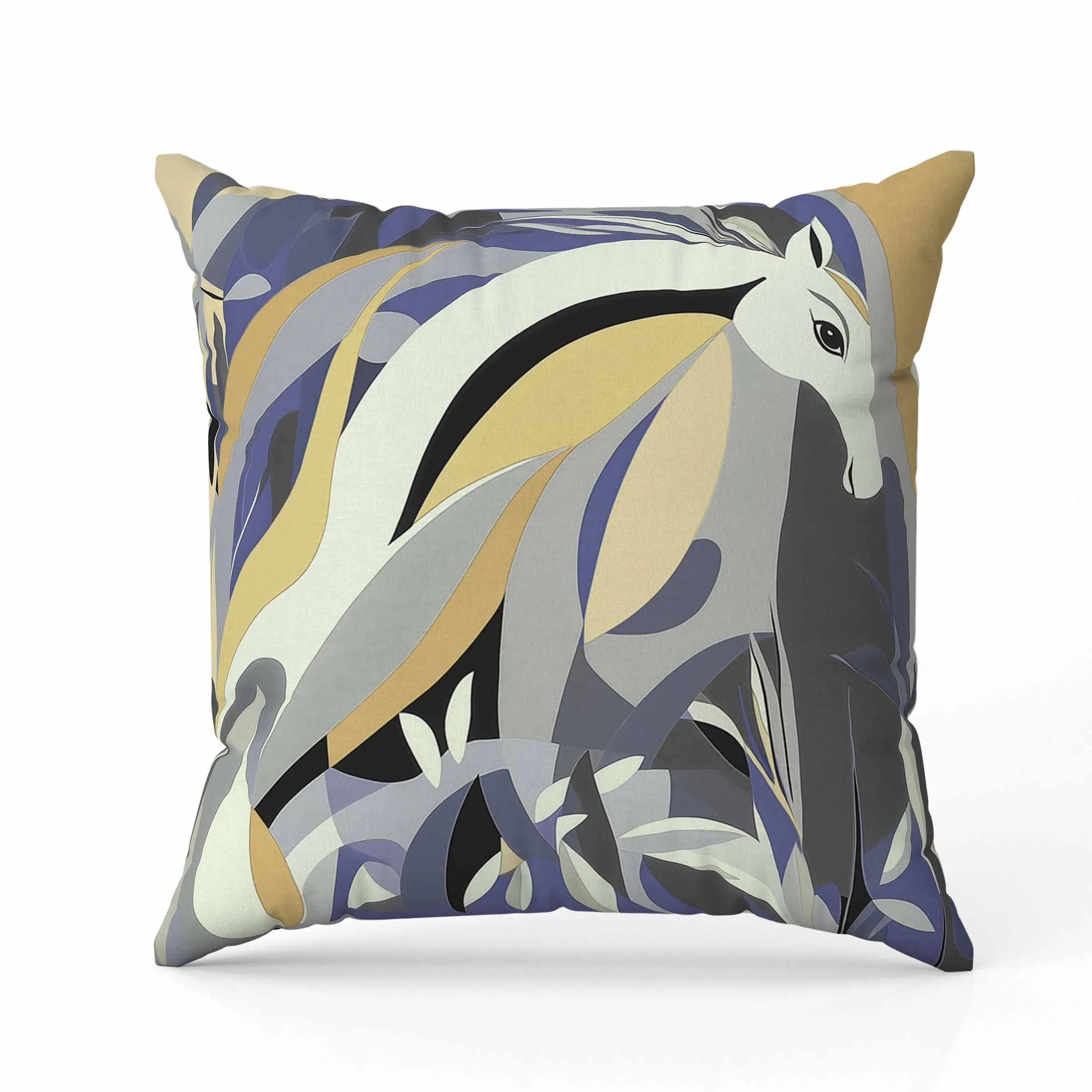 Mythical Horse Faux Suede Reversible Throw Pillow Blue and Gray