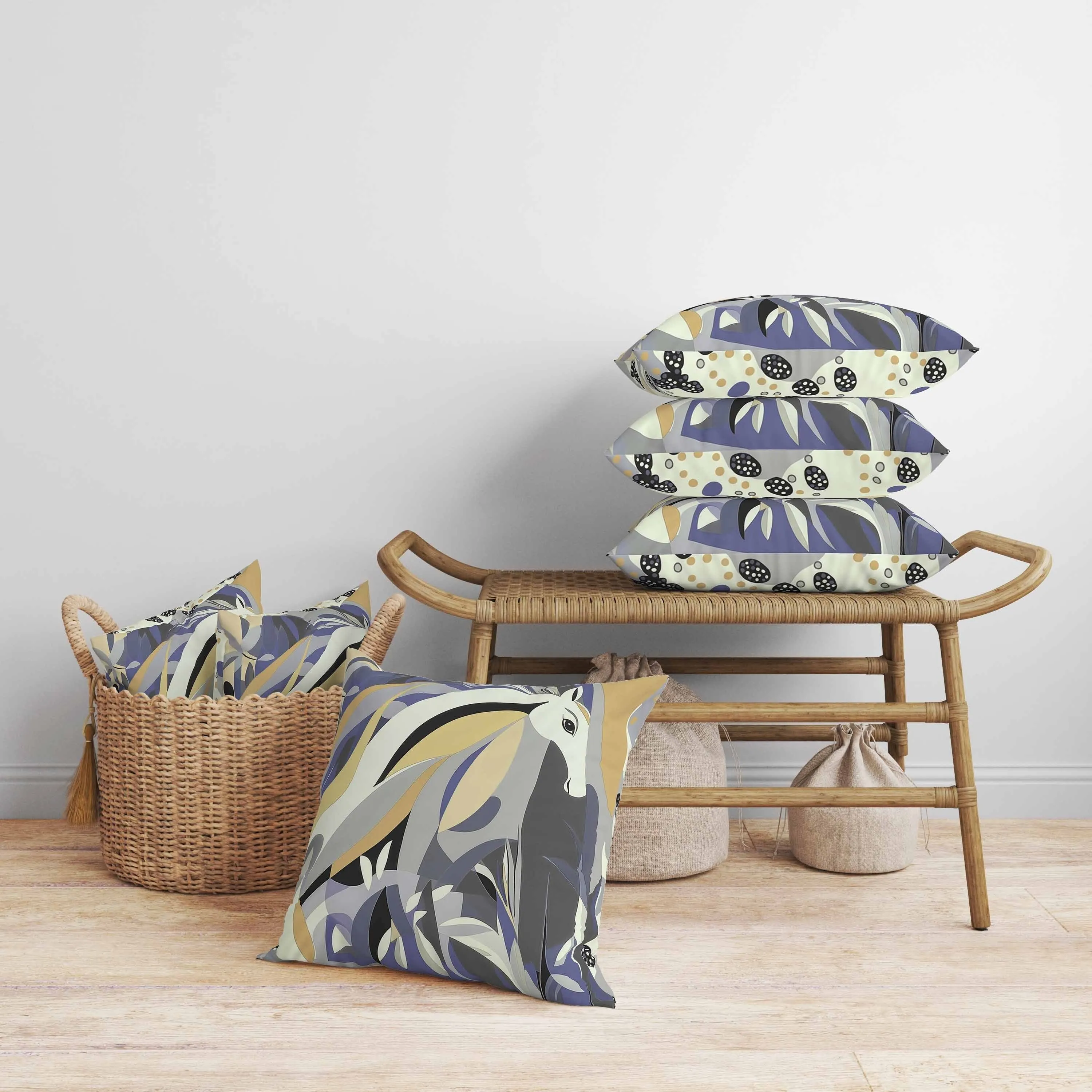 Mythical Horse Faux Suede Reversible Throw Pillow Blue and Gray