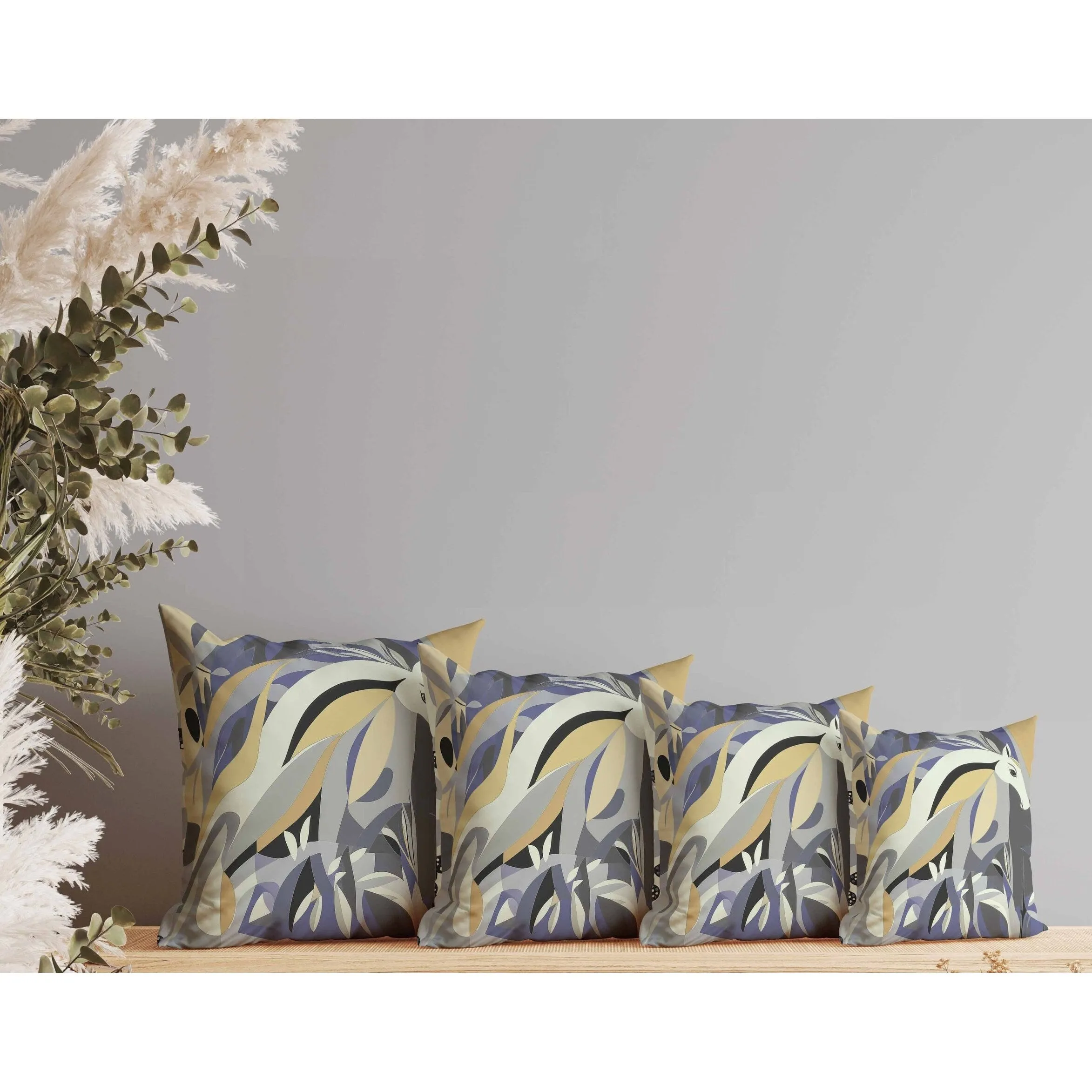 Mythical Horse Faux Suede Reversible Throw Pillow Blue and Gray