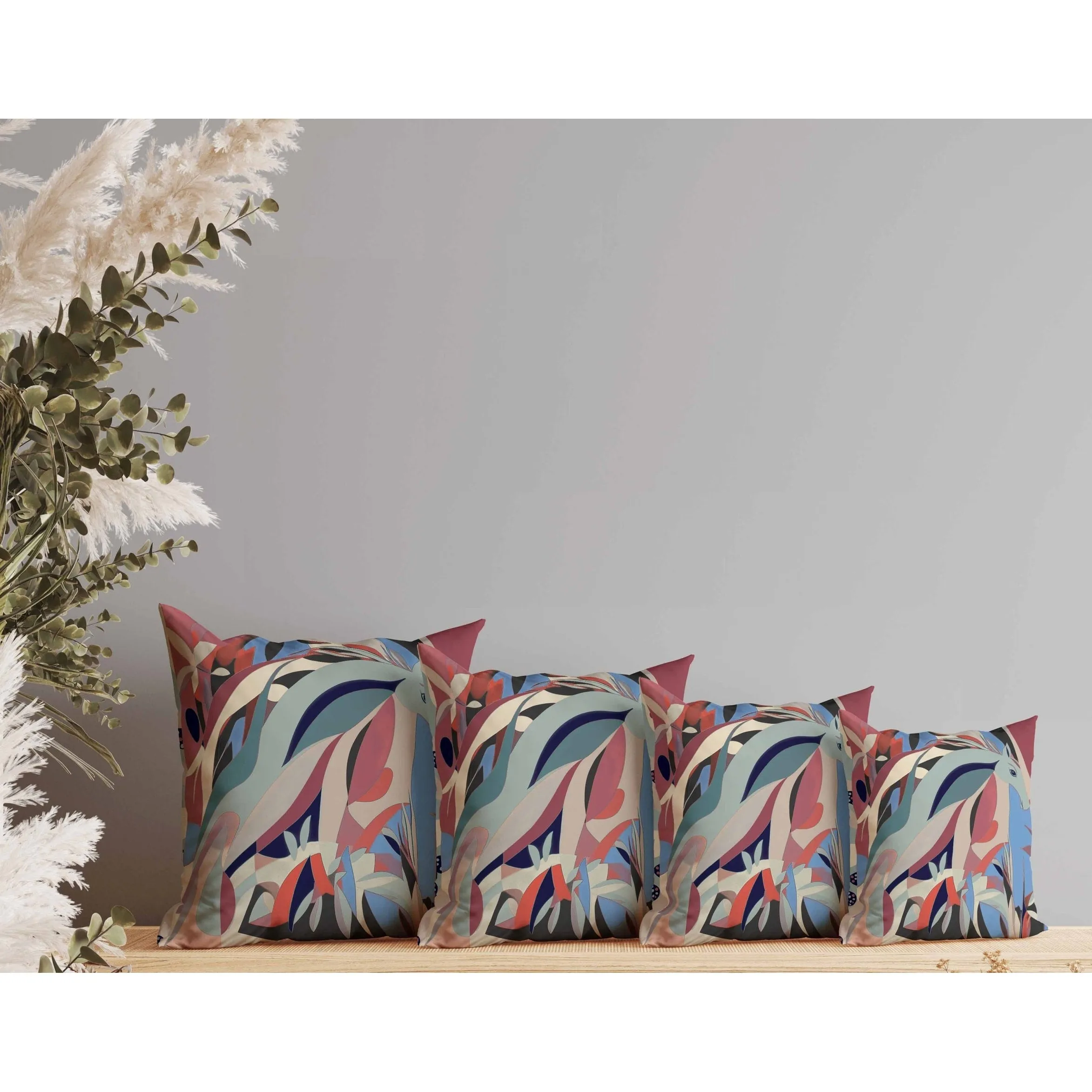 Mythical Horse Faux Suede Reversible Throw Pillow Red and Blue