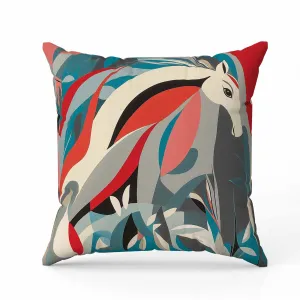 Mythical Horse Faux Suede Reversible Throw Pillow Red and Teal