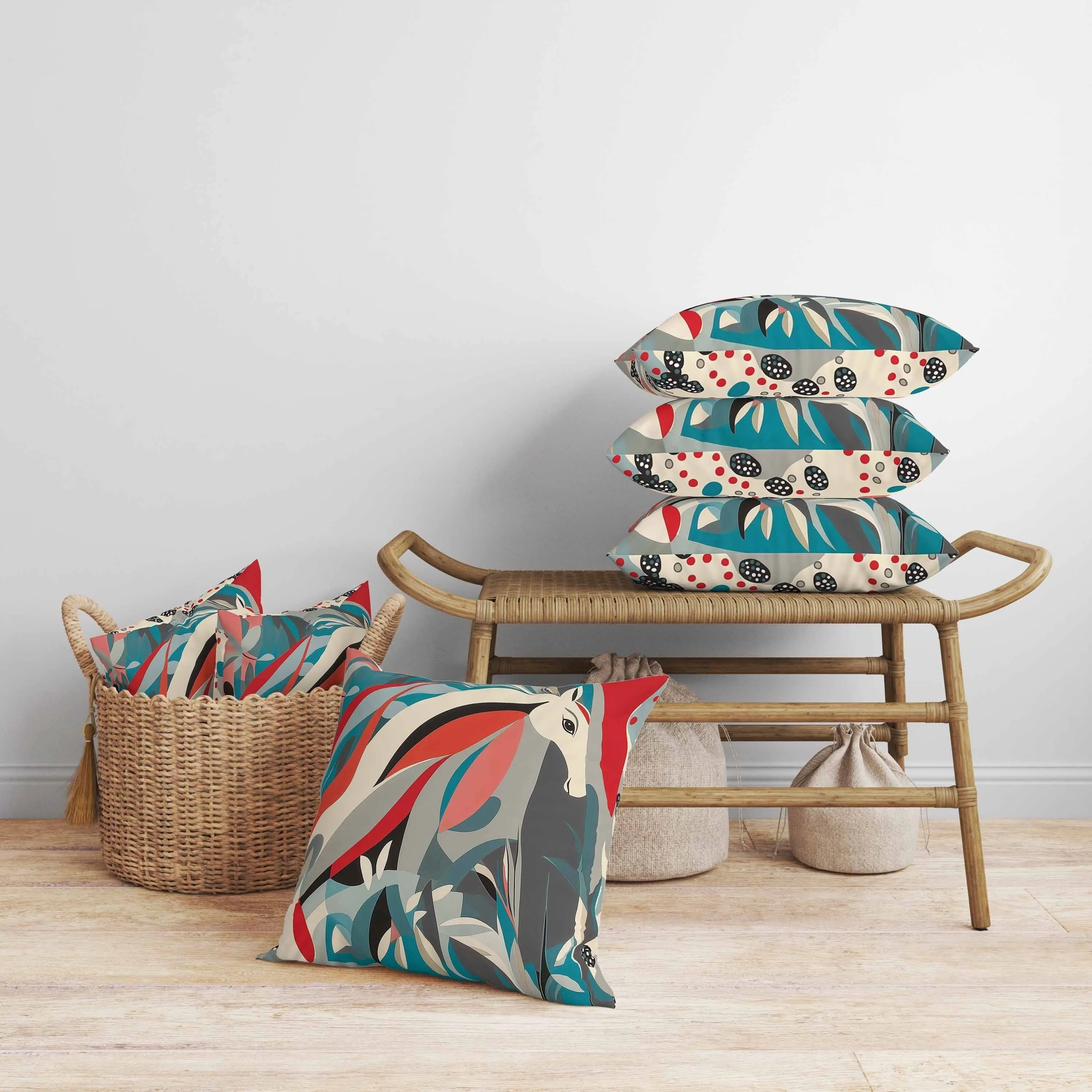Mythical Horse Faux Suede Reversible Throw Pillow Red and Teal
