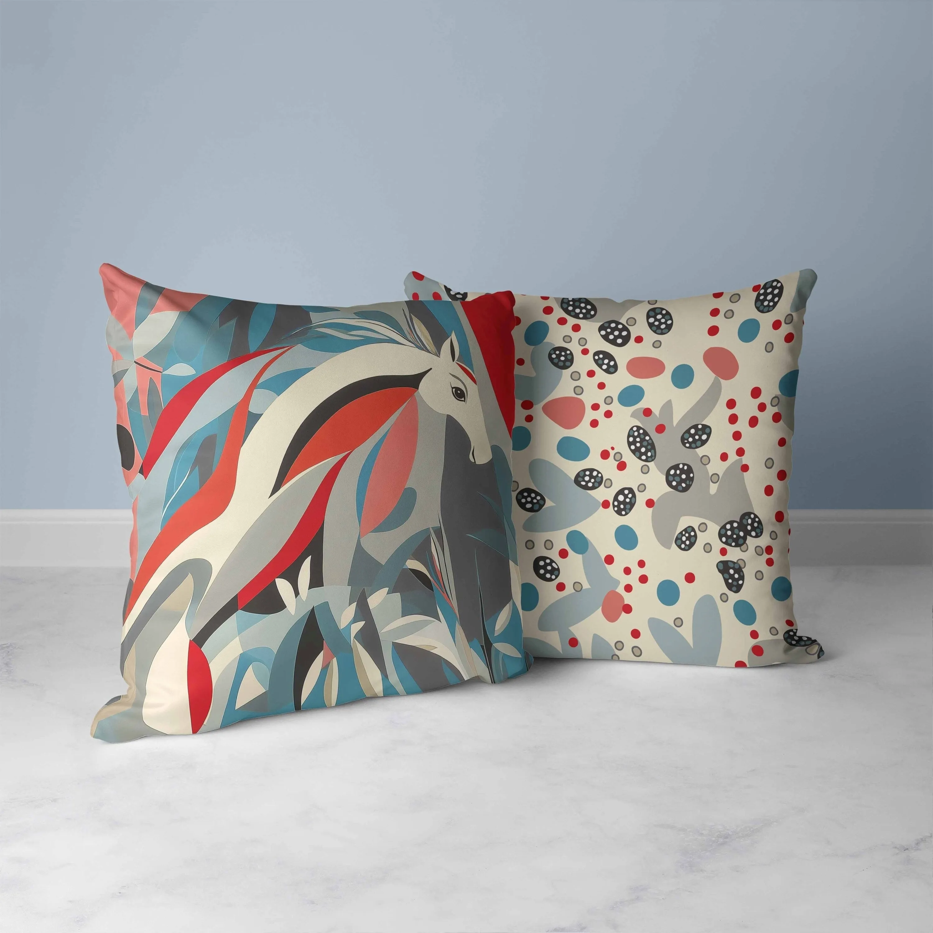 Mythical Horse Faux Suede Reversible Throw Pillow Red and Teal