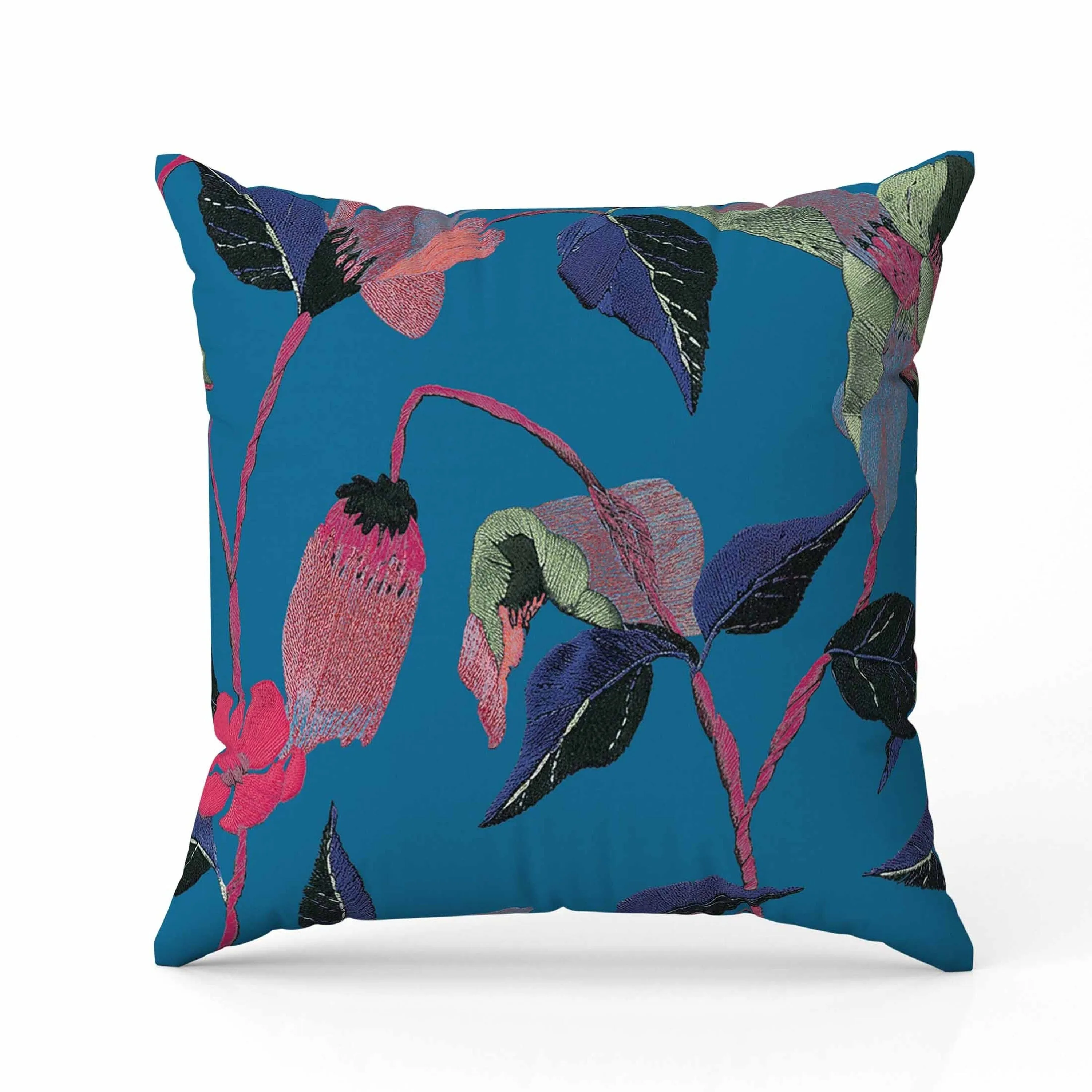 Nature's Embroidery Faux Suede Reversible Throw Pillow Blue and Pink