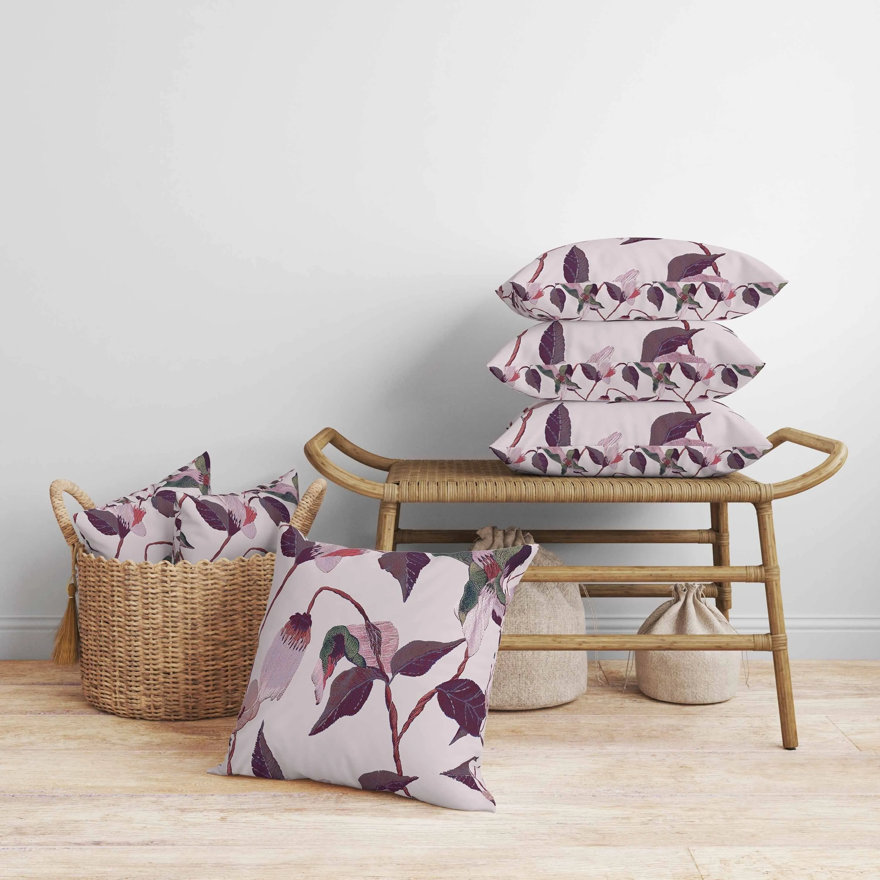Nature's Embroidery Faux Suede Reversible Throw Pillow Pink and Purple