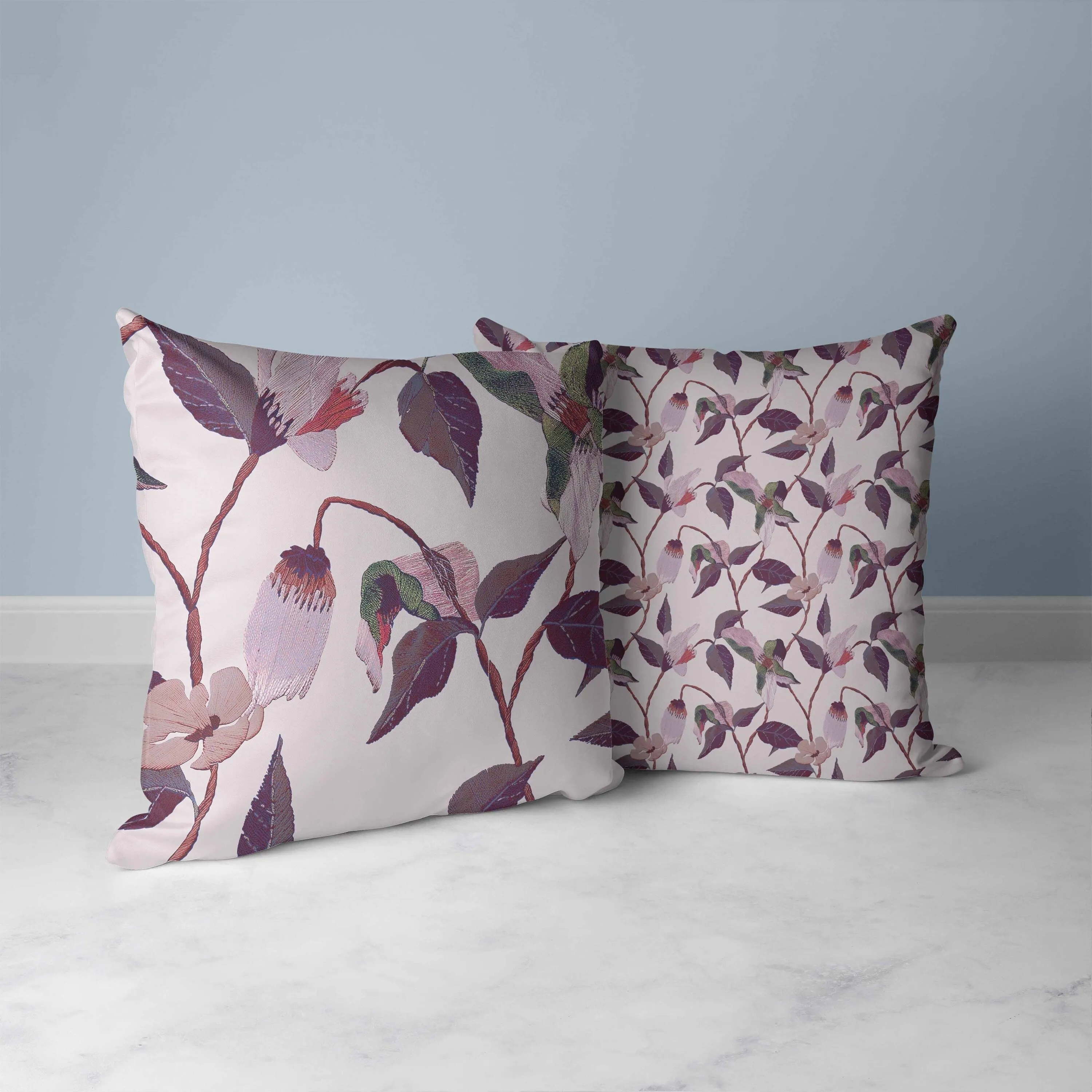 Nature's Embroidery Faux Suede Reversible Throw Pillow Pink and Purple