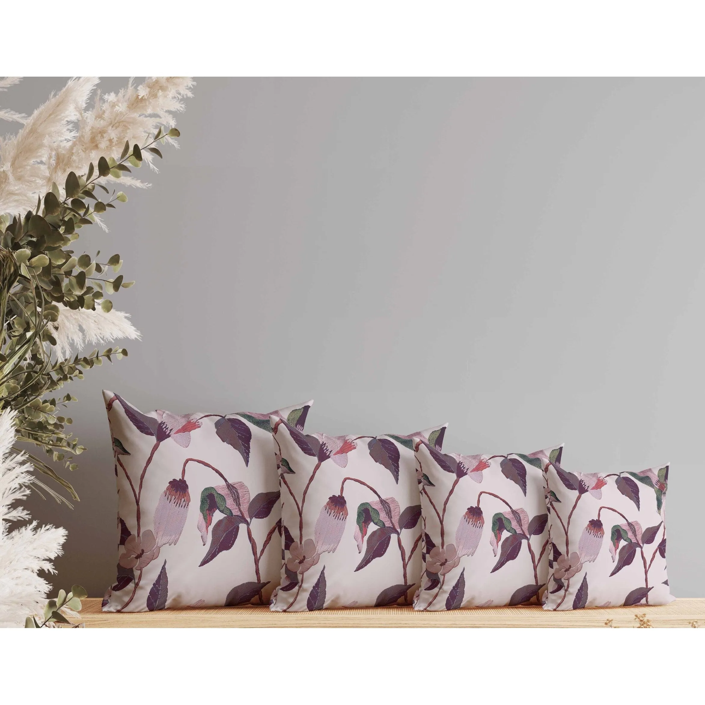 Nature's Embroidery Faux Suede Reversible Throw Pillow Pink and Purple