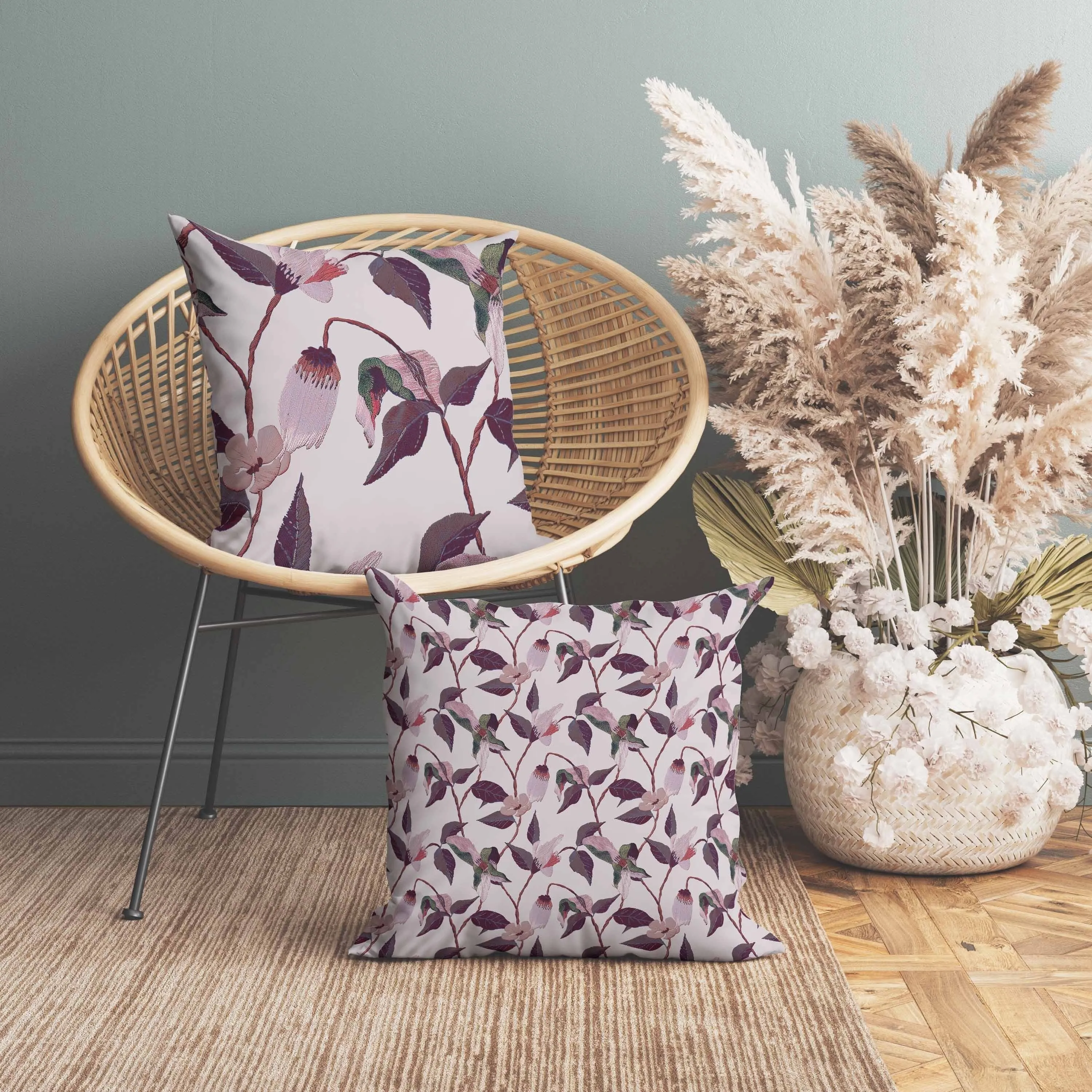 Nature's Embroidery Faux Suede Reversible Throw Pillow Pink and Purple
