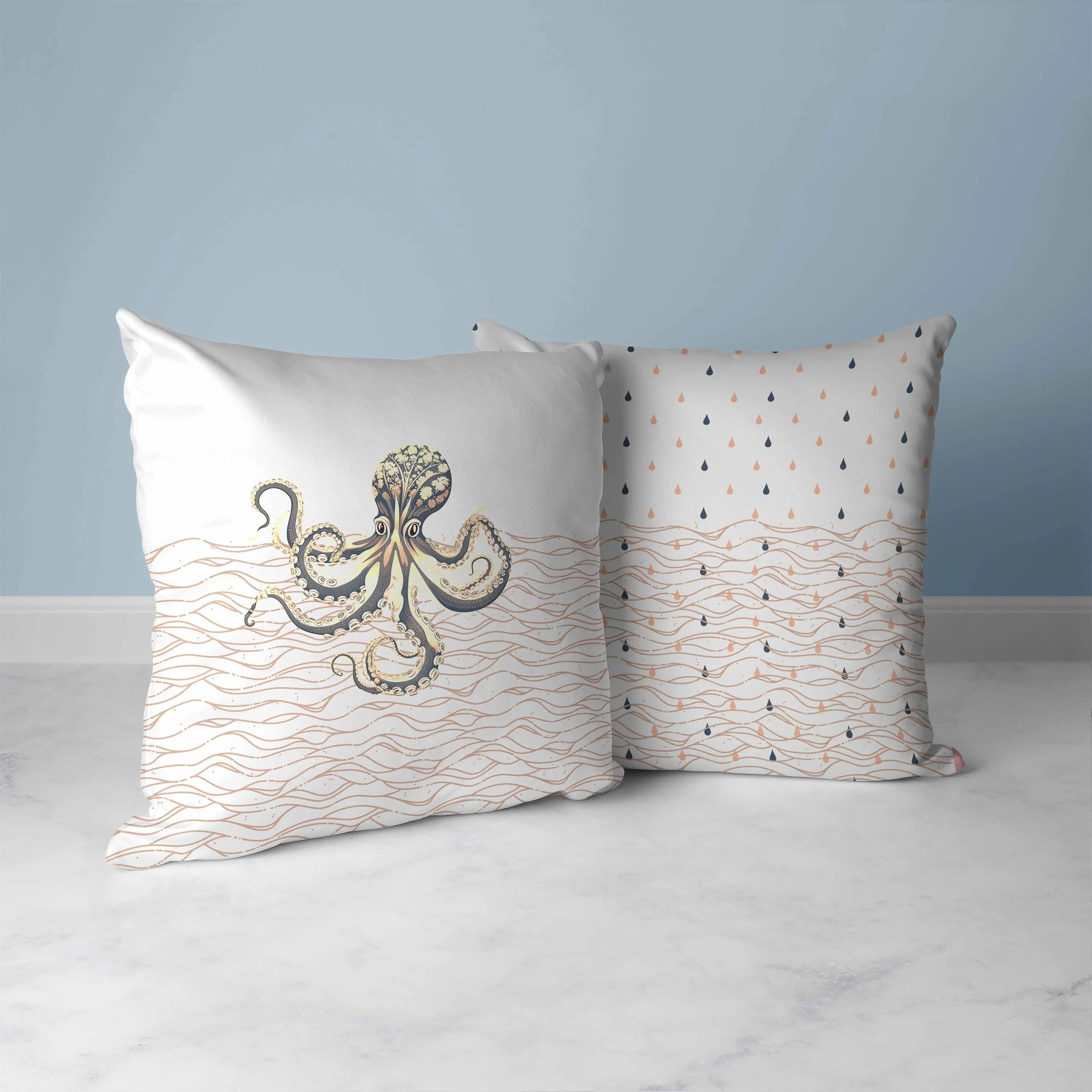 Oceanic Octo Art Faux Suede Reversible Throw Pillow Grey and Ivory