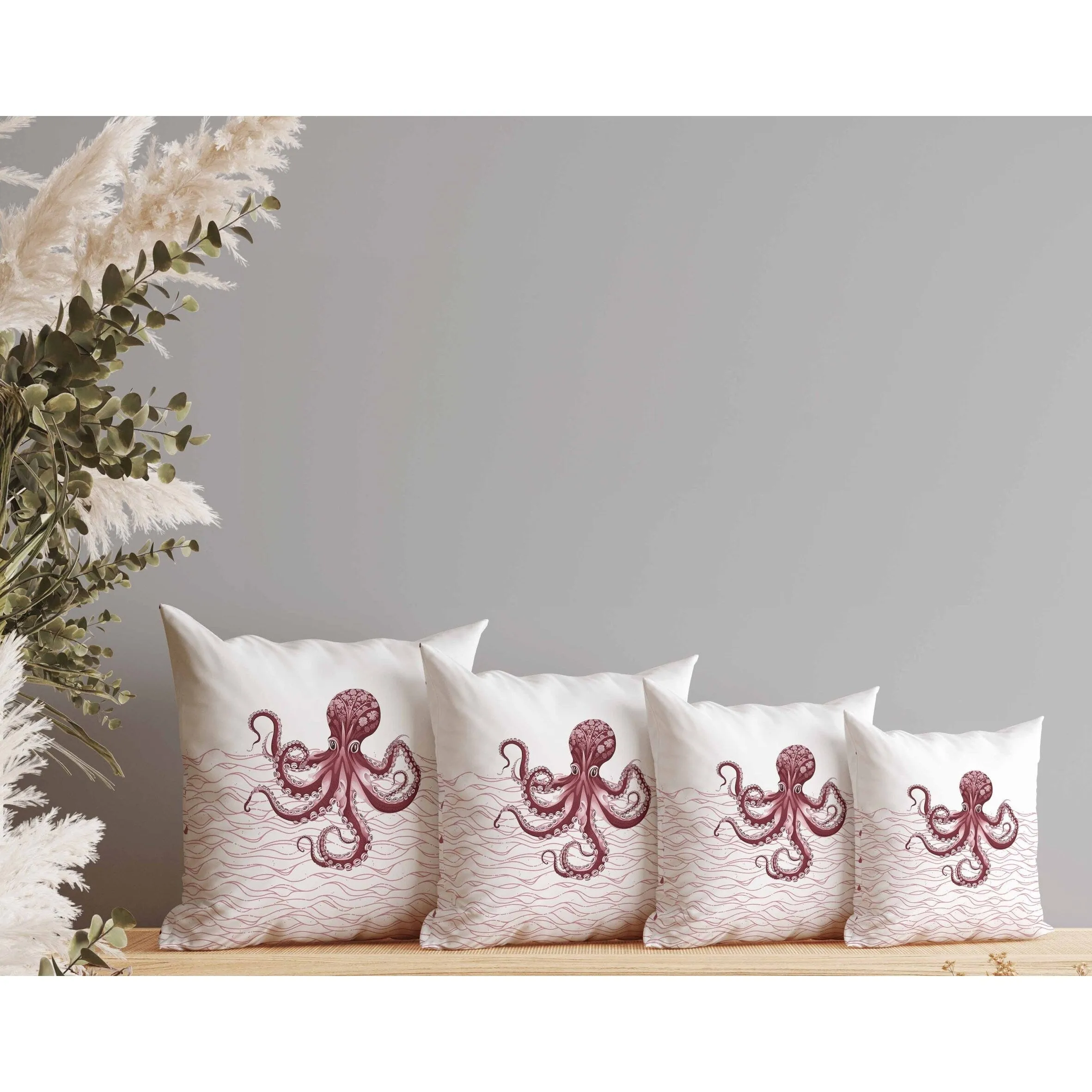 Oceanic Octo Art Faux Suede Reversible Throw Pillow Pink and Wine
