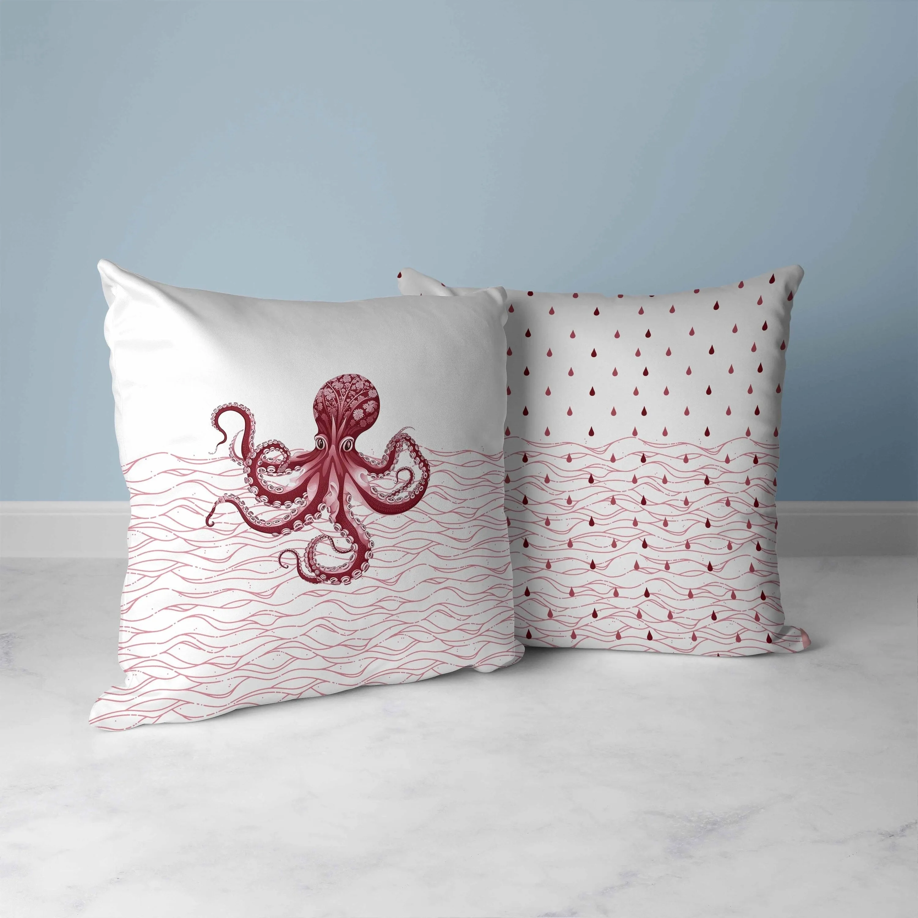 Oceanic Octo Art Faux Suede Reversible Throw Pillow Pink and Wine