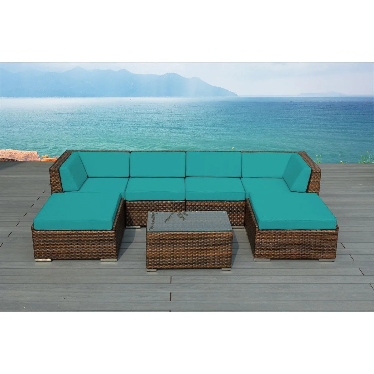 Ohana Outdoor Patio 7-piece Mixed Brown Wicker Conversation Set - No Assembly