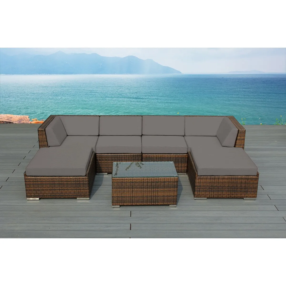 Ohana Outdoor Patio 7-piece Mixed Brown Wicker Conversation Set - No Assembly