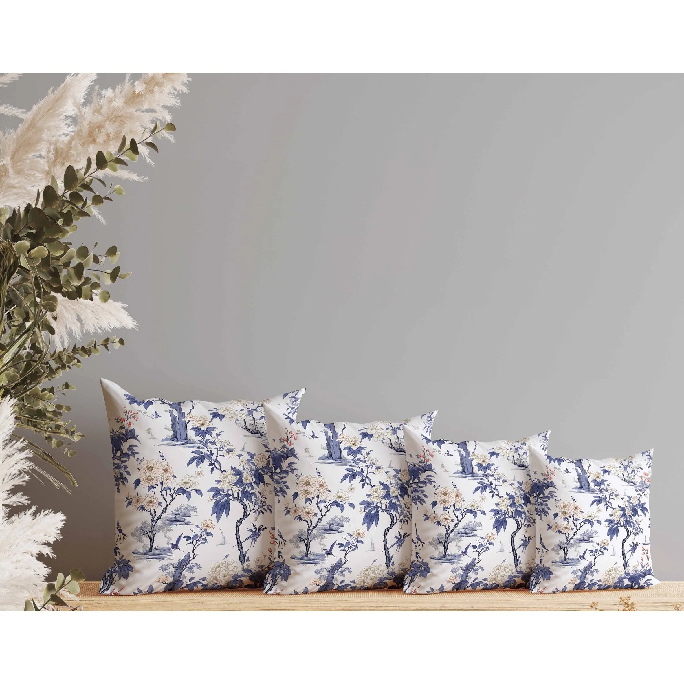 Open Air Orchid Indoor/Outdoor Reversible Throw Pillow White and Blue