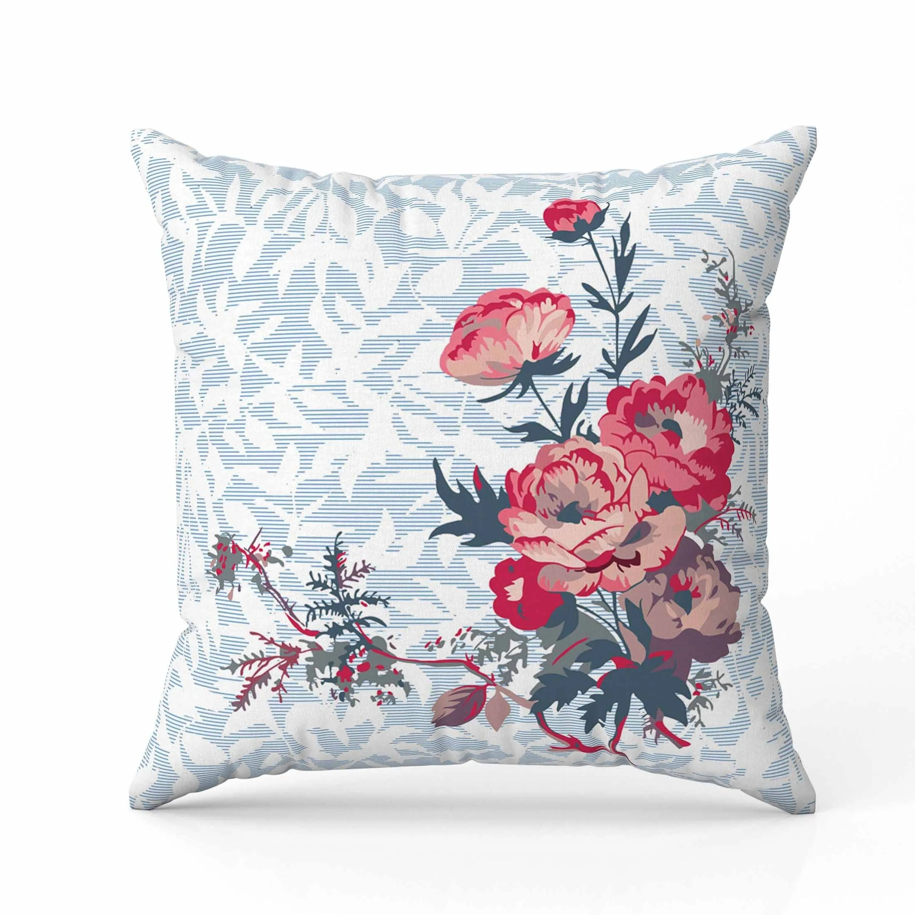 Opulent Orchid Roses Faux Suede Reversible Throw Pillow Blue and Red
