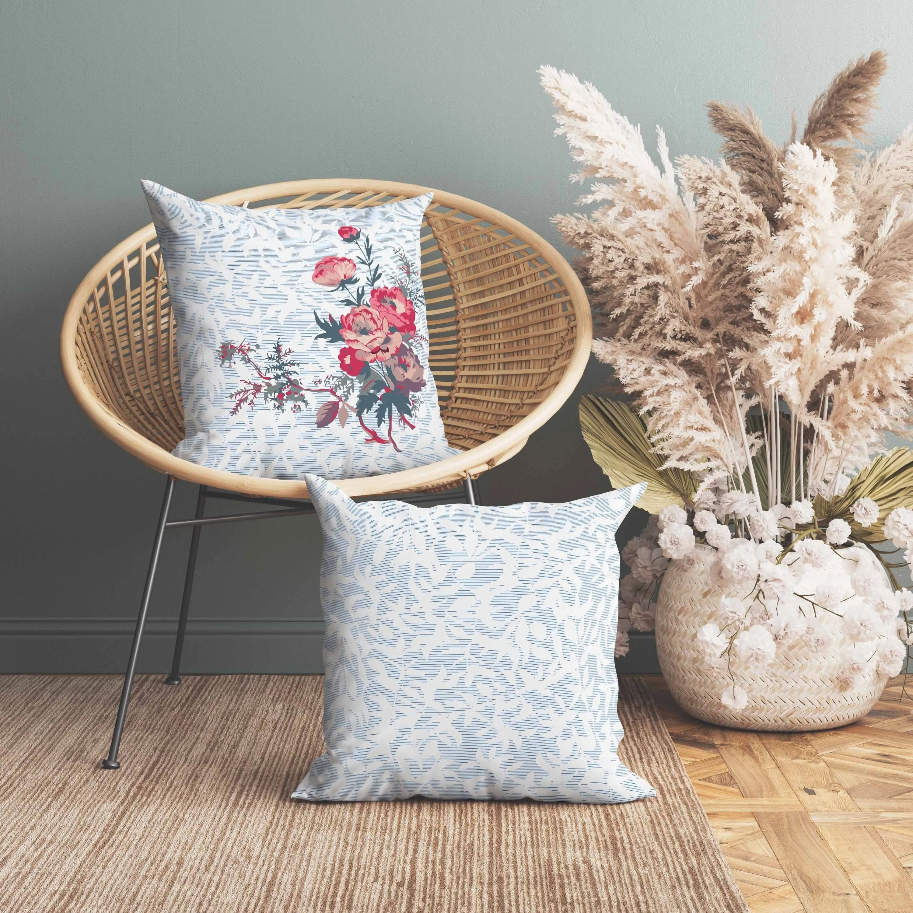 Opulent Orchid Roses Faux Suede Reversible Throw Pillow Blue and Red