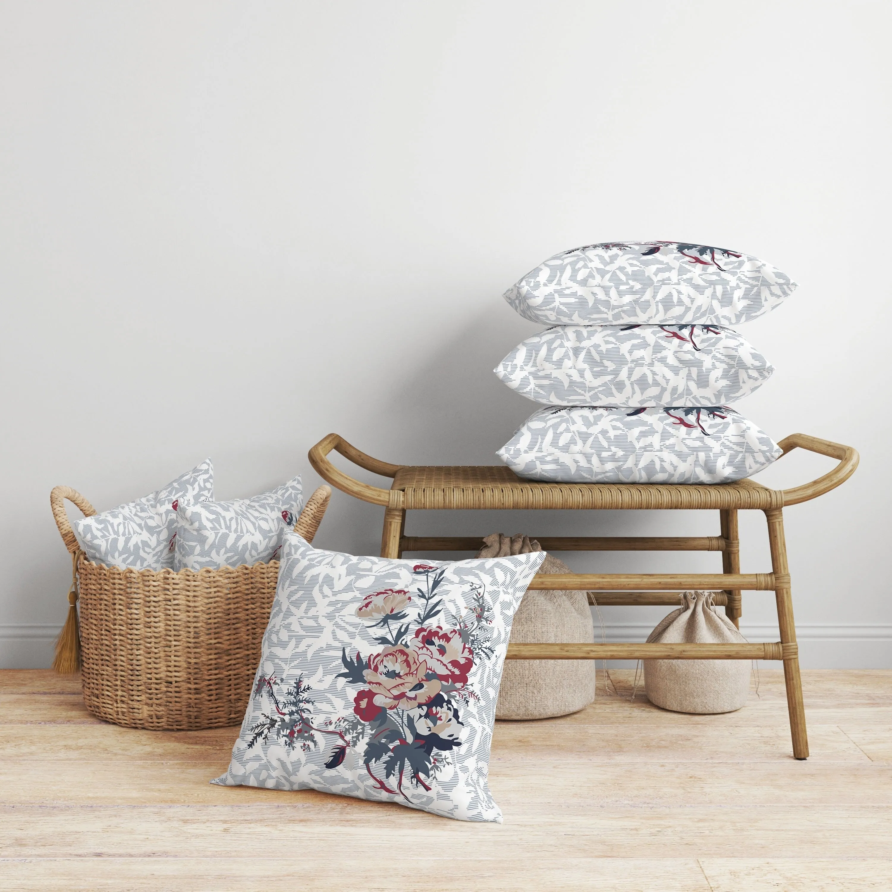 Opulent Orchid Roses Faux Suede Reversible Throw Pillow Gray and Red