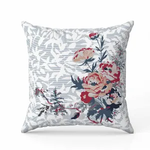 Opulent Orchid Roses Faux Suede Reversible Throw Pillow Gray and Red