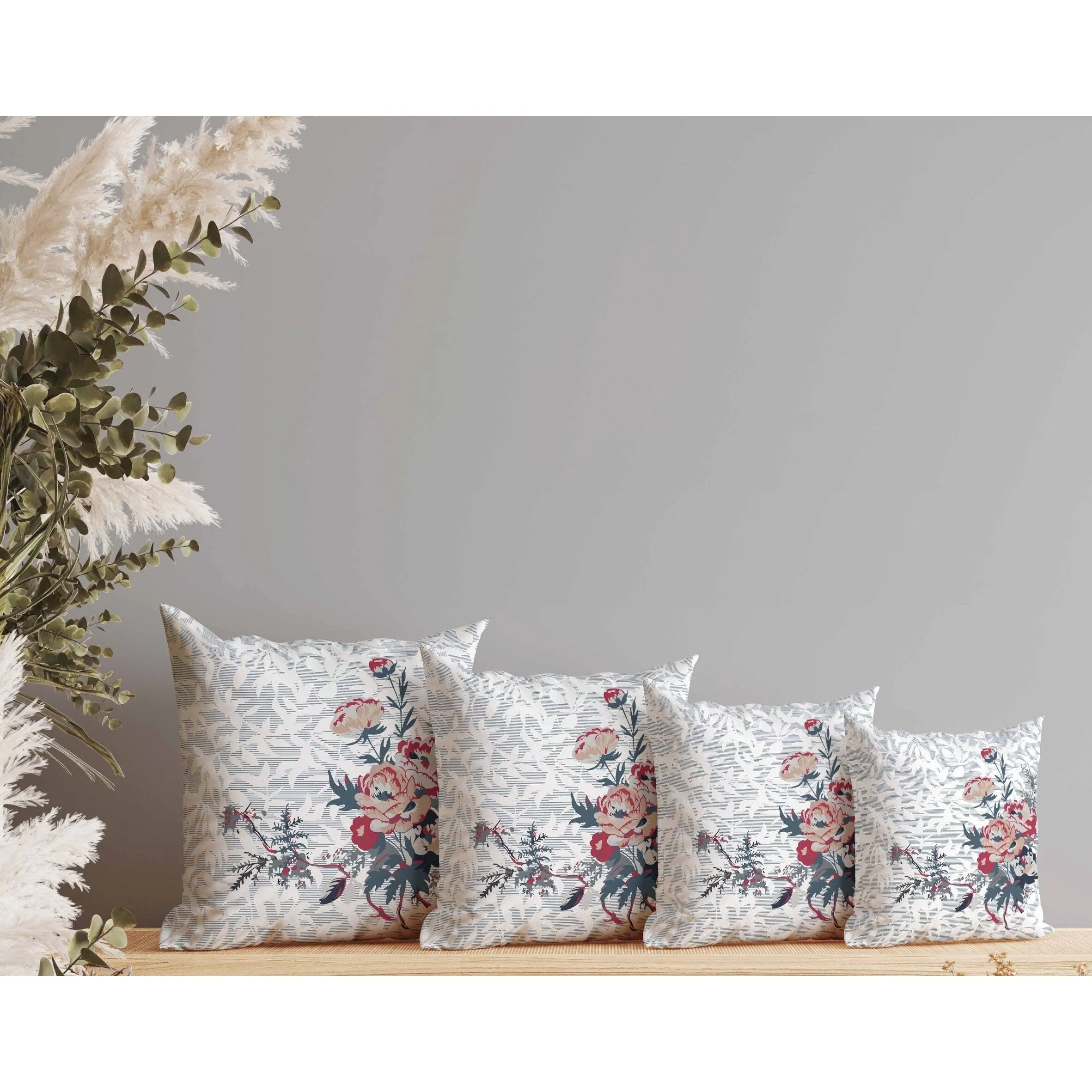 Opulent Orchid Roses Faux Suede Reversible Throw Pillow Gray and Red