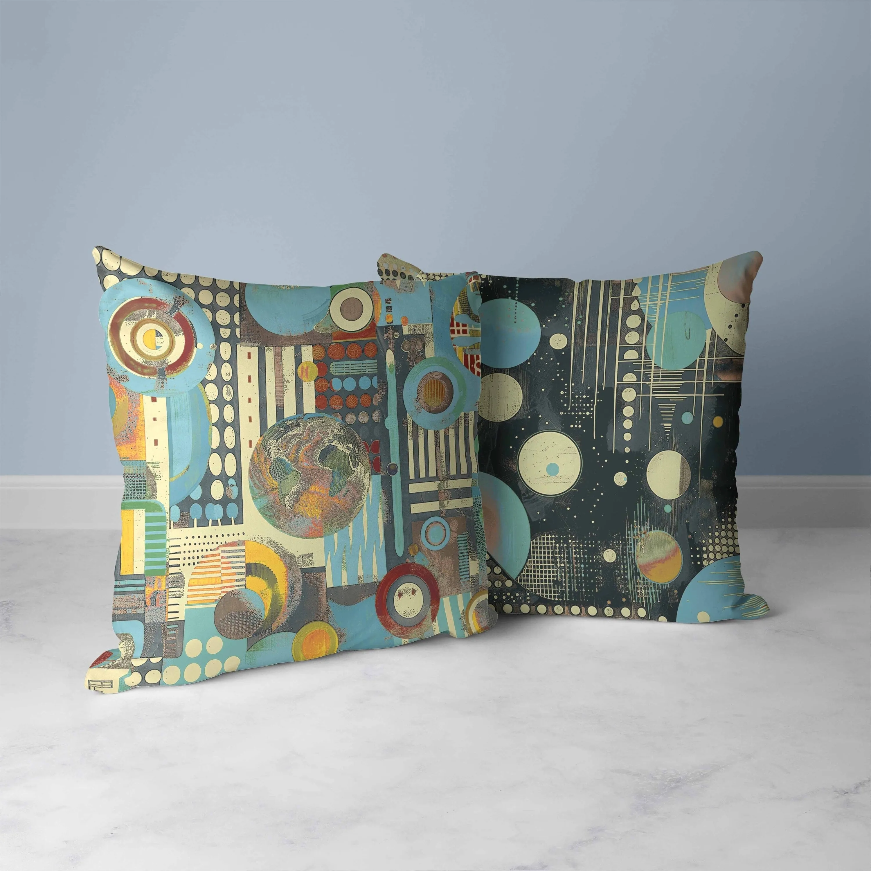 Orbital Echoes Faux Suede Reversible Throw Pillow Blue and Black