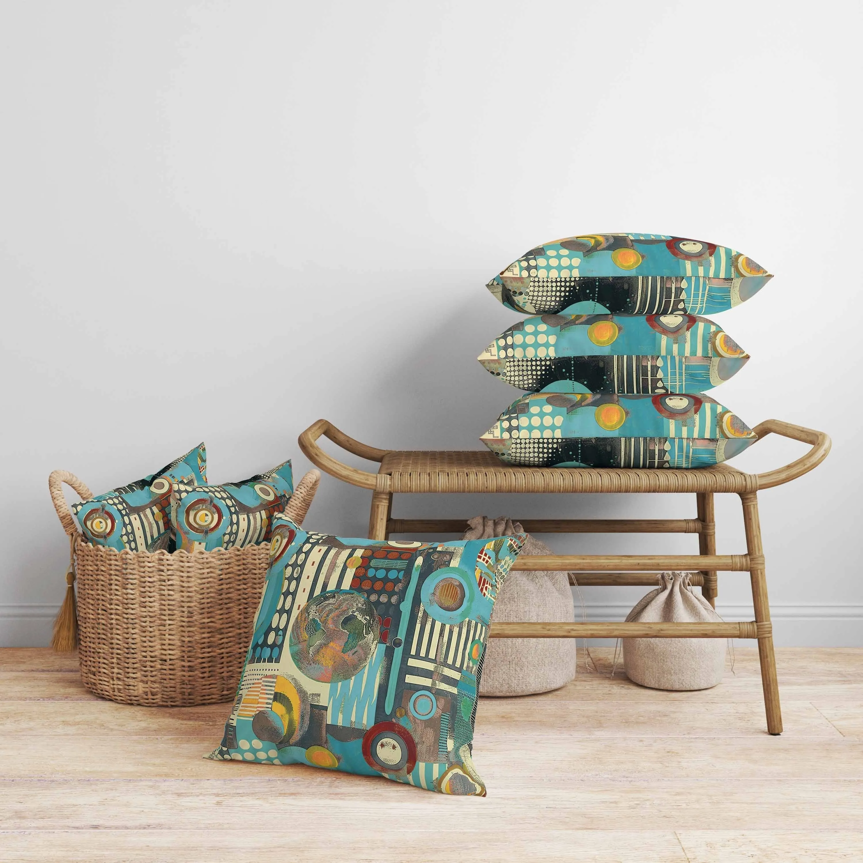 Orbital Echoes Faux Suede Reversible Throw Pillow Blue and Black