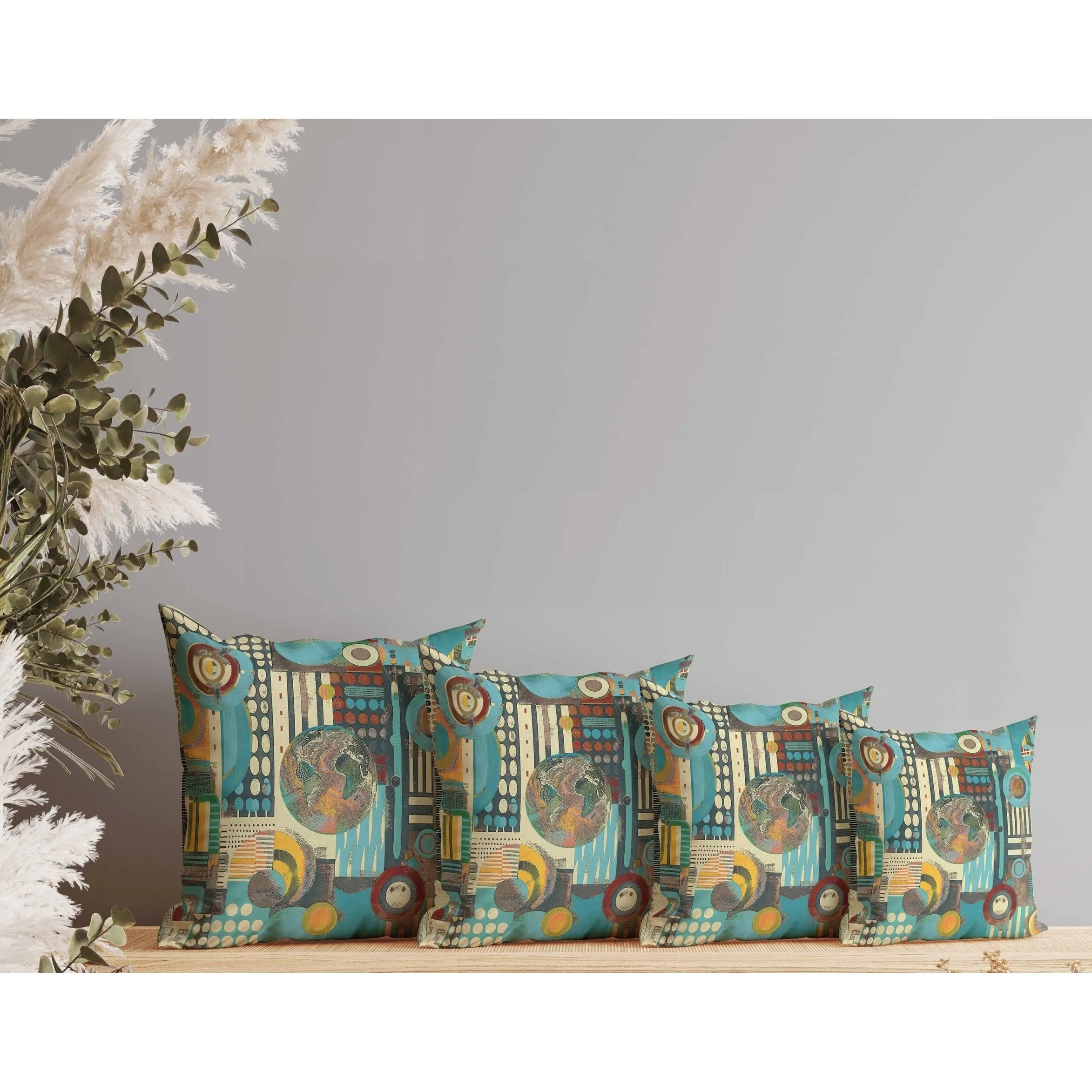 Orbital Echoes Faux Suede Reversible Throw Pillow Blue and Black