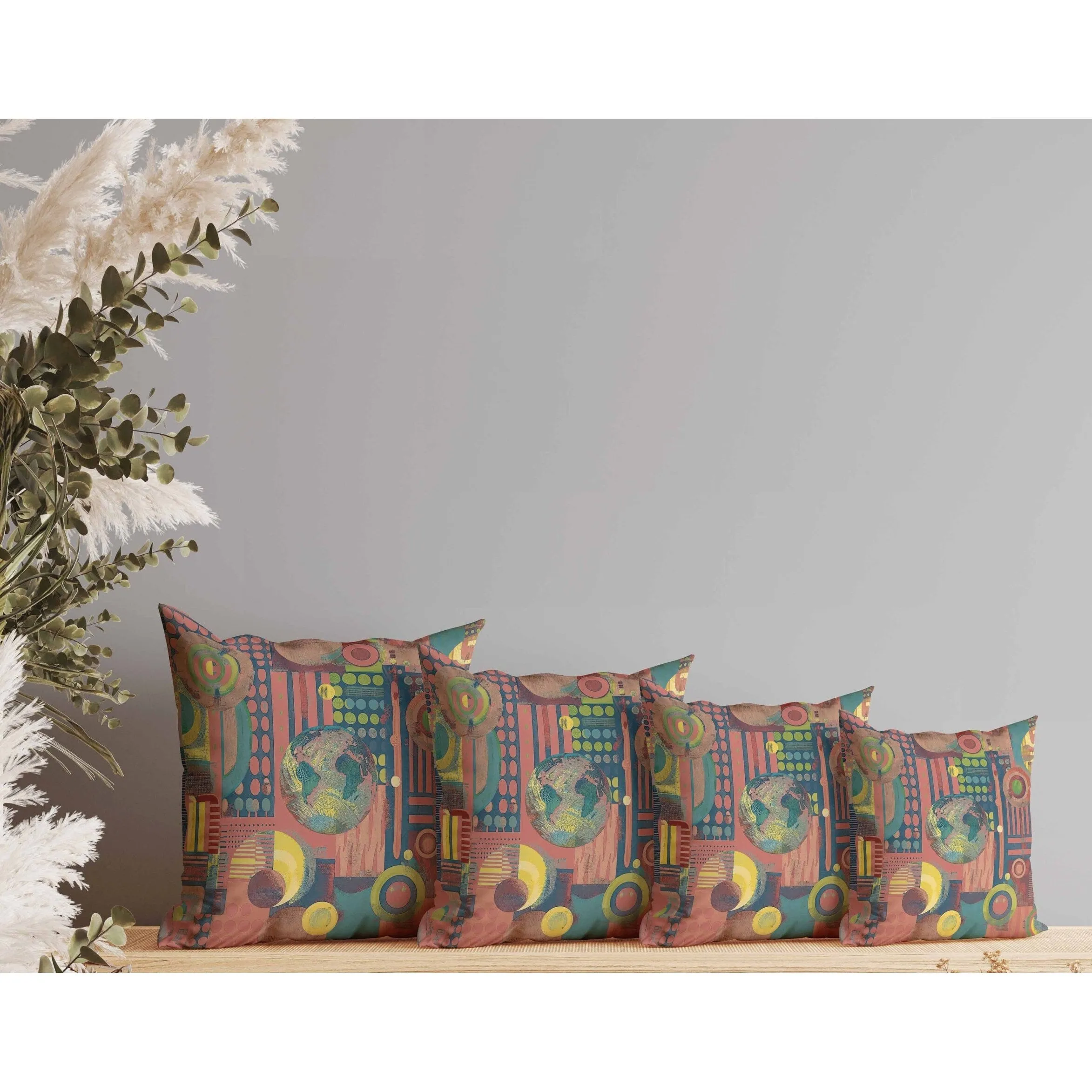 Orbital Echoes Faux Suede Reversible Throw Pillow Red and Blue